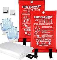 MDH 2-Pack 40x40 Inch Fire Blanket Fiberglass w/Gloves, Hooks & Whistle - Reusable Fireproof Suppression for Kitchen, Home, BBQ