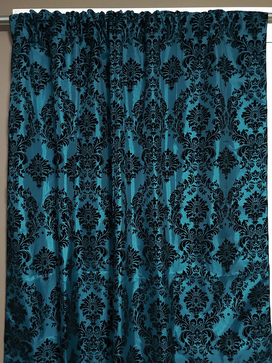 Zen Creative Designs Damask Curtain Backdrop 58" Wide Panel/Party-Booth Photography Backdrop/Home Window Curtain Decor (Black on Burgundy, 84" Tall)