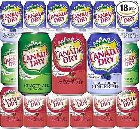 Canada Dry Ginger Ale Original, Blackberry, Cranberry Sparkling Seltzer  Water - Variety Pack, 12oz Can (Pack of 18, Total of 216 Oz)
