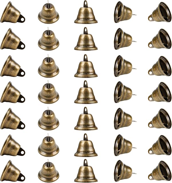 BELLE VOUS 35 Pack Vintage Bronze Craft Jingle Bells - 40 x 35mm - Mini Hanging Bells for DIY Crafts, Decorations, Christmas, Weddings, Jewellery, Wind Chimes and Dog Potty Training/Housebreaking