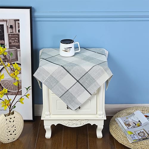 Mantel cuadrado pequeño rústico a cuadros beige y gris, resistente a las arrugas, lavable, mesita de noche, decoración del hogar, 24 x 24 pulgadas