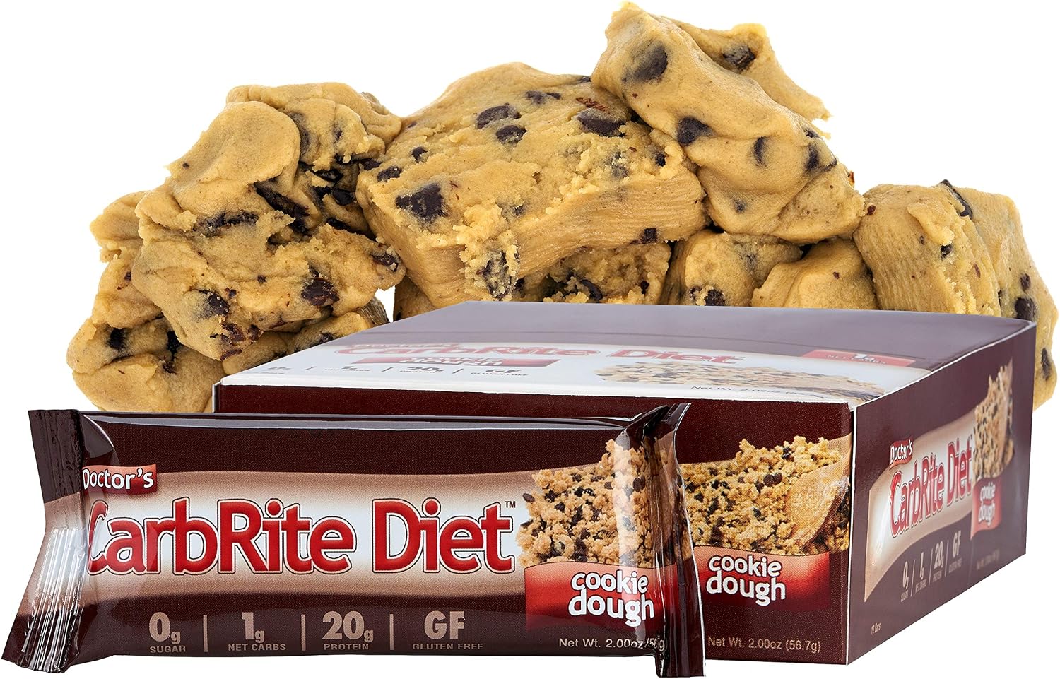 CarbRite Diet Bars – Keto, Low Carb, Gluten Free, Fats, Protein - Cookie Dough - 12 Bars