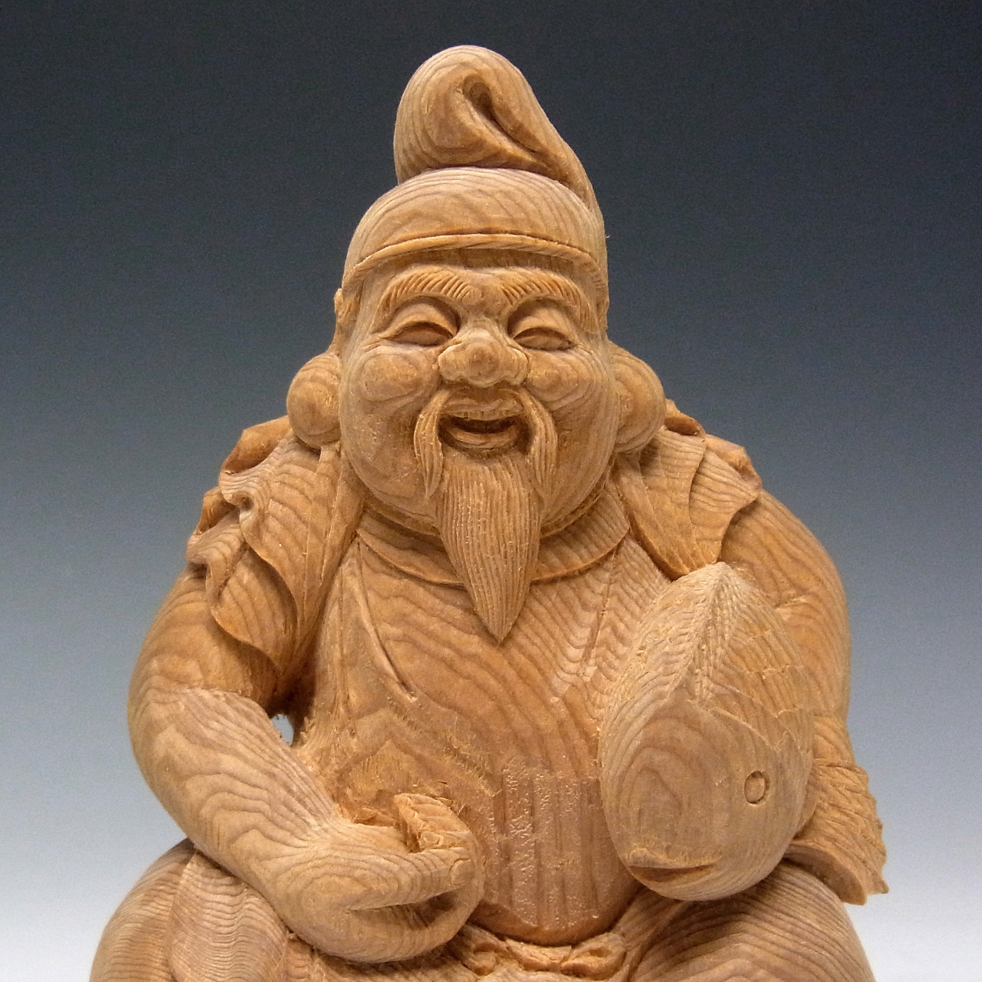 木彫　恵比寿大黒①　置物 楽天市場】恵比寿大黒様 木彫り 置物 一刀彫 / 素材：欅(木彫