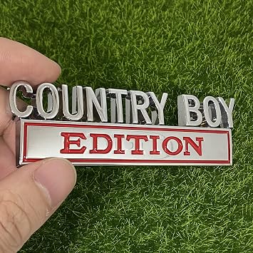 2PCS Country BOY Edition Car Decals Emblems 3D Letters Badge Truck Adhesive Conservative Stickers, Funny Fit for Vehicle, Truck, SUV, Door Decoration (Silver/Red, 2PCS), Red,Silver