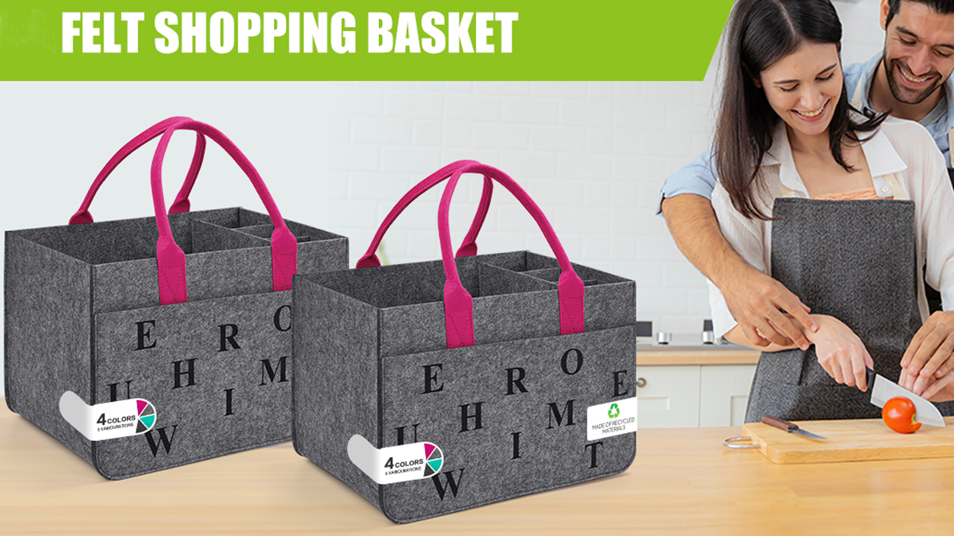 Sac Pliable Courses Réutilisable Sac En Feutre Shopper Avec Compartiments Pliable Et Robuste Sac De Course 30L Panier Linge Pliable