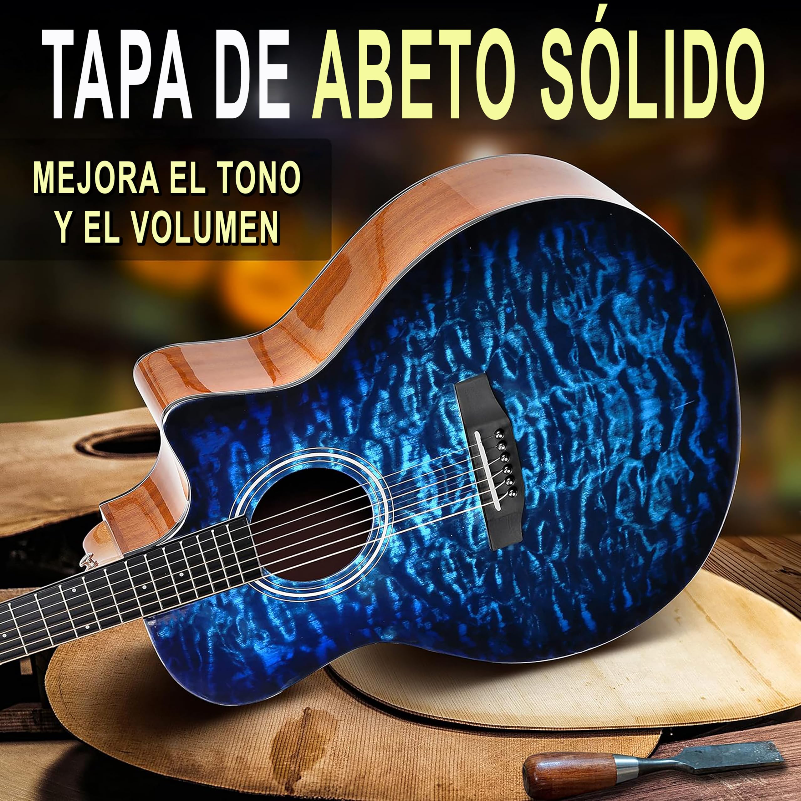 Pyle Kit de Guitarra Acústica para Principiantes - Diestro, 4/4, Azul burst