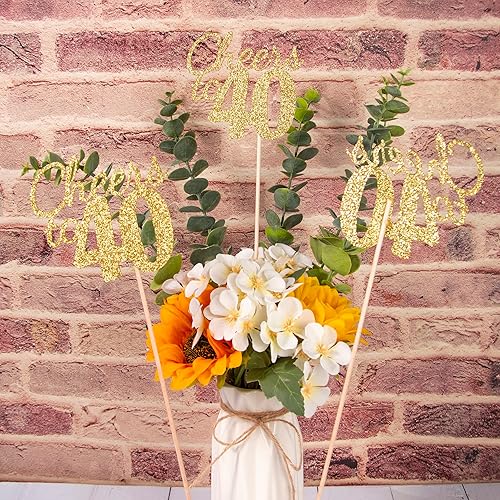 Miniatura 70 de Gexolenu Cheers to 40, paquete de 10 centros de mesa de cumpleaños de 40 cumpleaños con purpurina de color oro rosa de doble cara para mesas