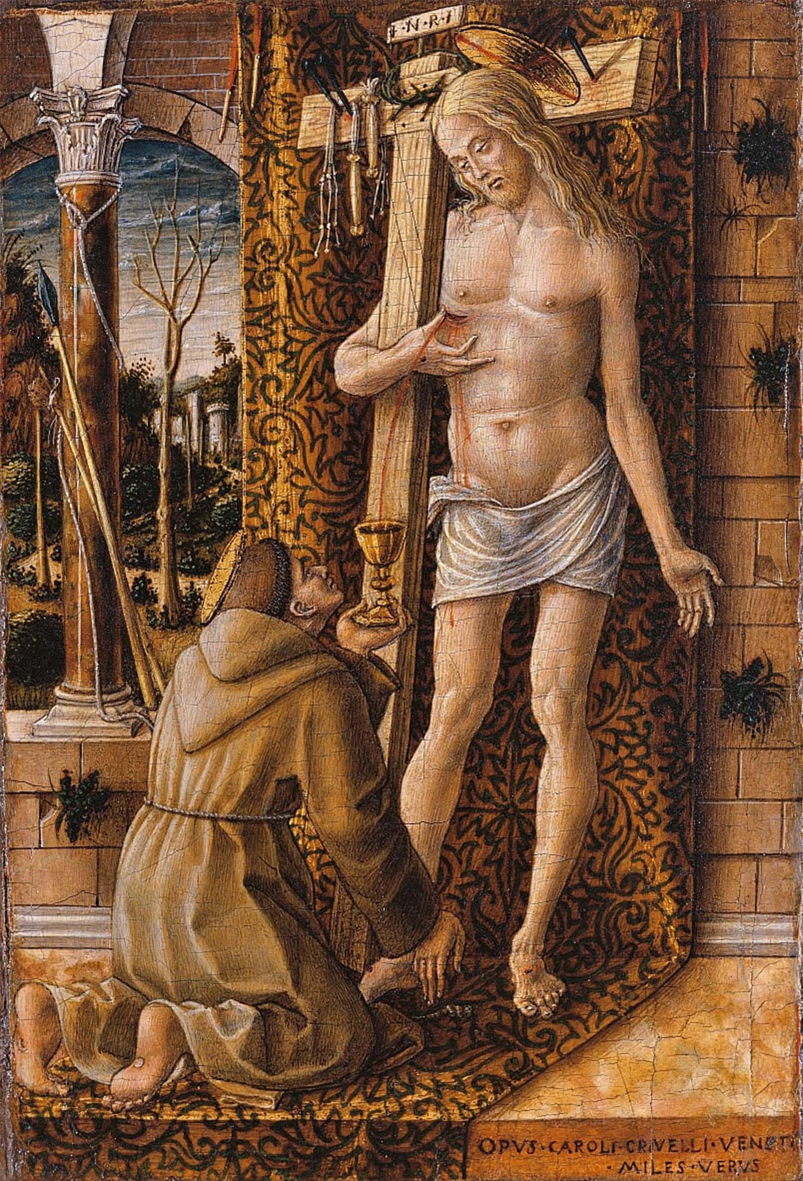 Posteriik No Frame Vintage Print Pop Art Landscape Artwork Saint Collecting The Blood Of Christ By Carlo Crivelli Art Prints For Office Home Decor 60X90cm