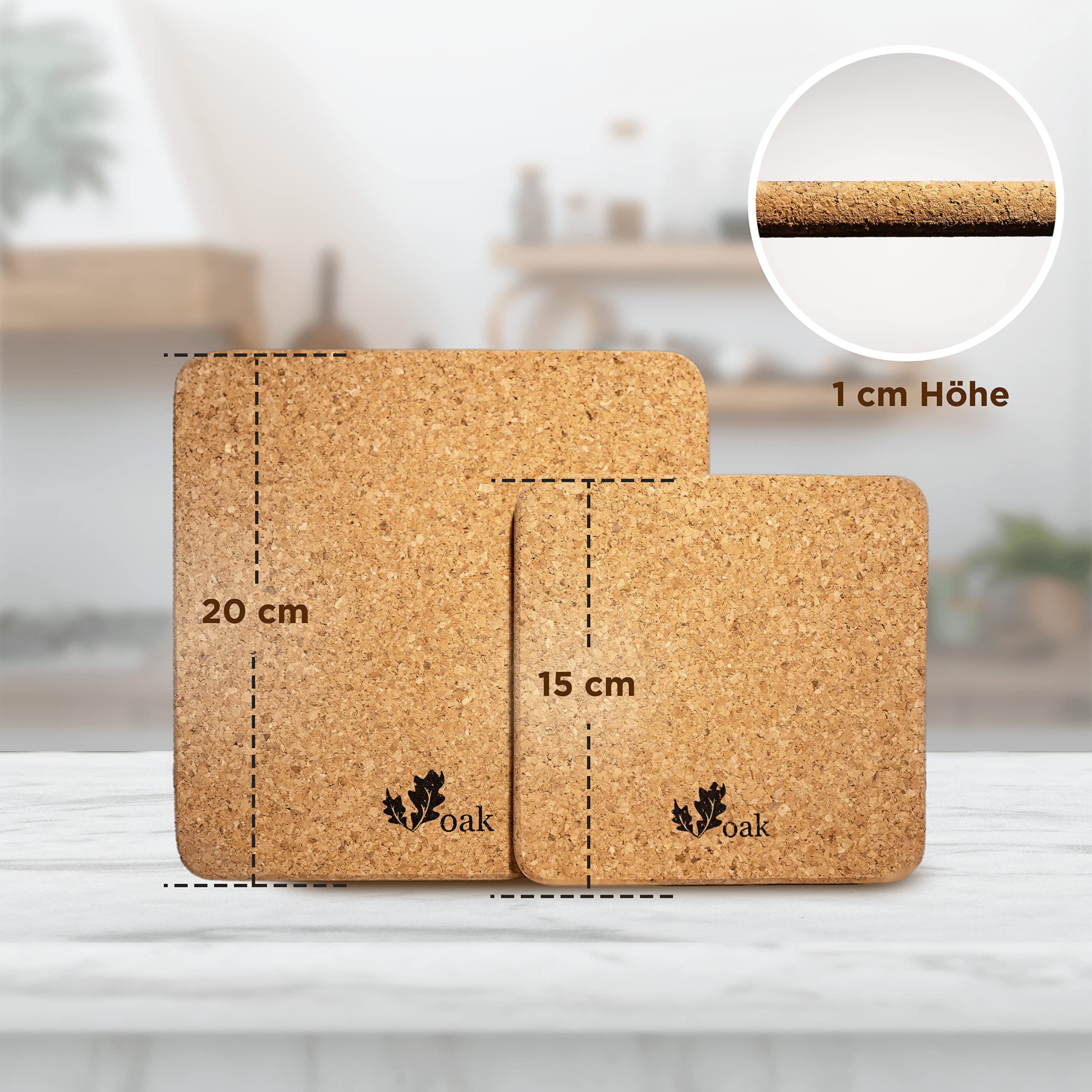 Voak Set Di 4 Sottobicchieri In Sughero Rotondi: 20 E 15 Cm, Made In Portogallo, Naturali E Antibatterici - 5