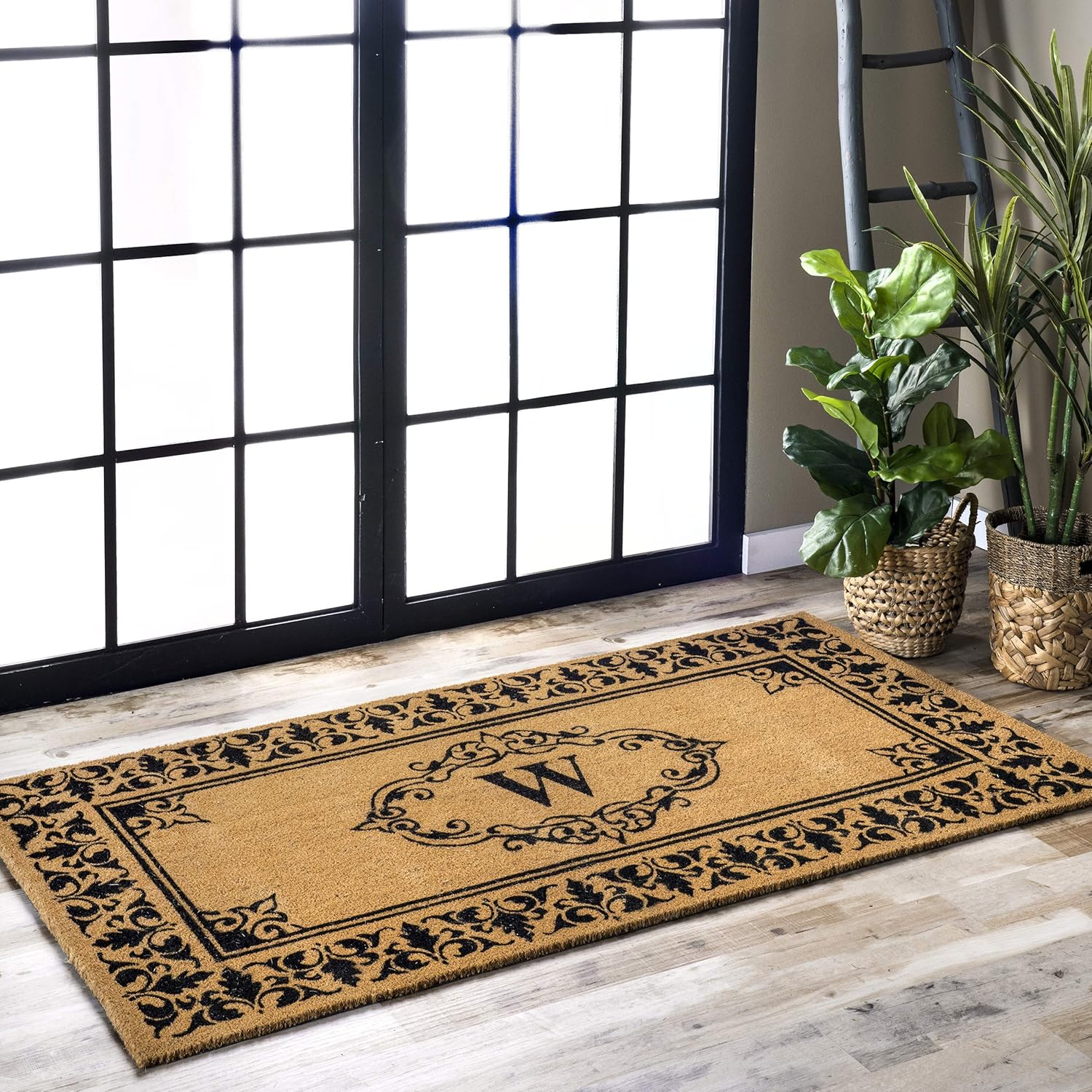 Nuloom Natura Letter W/Natural, 3' x 6', Coir, High Traffic, Stain Resistant, Easy Clean, Durable Area Rug for Indoor/Outdoor Patio, Deck, Porch, Garden, Courtyard