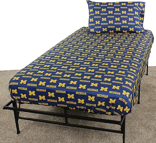 College Covers Everything Comfy Michigan Wolverines - Juego de sábanas de 4 piezas, tamaño matrimonial, fondo del color del equipo, 1 sábana