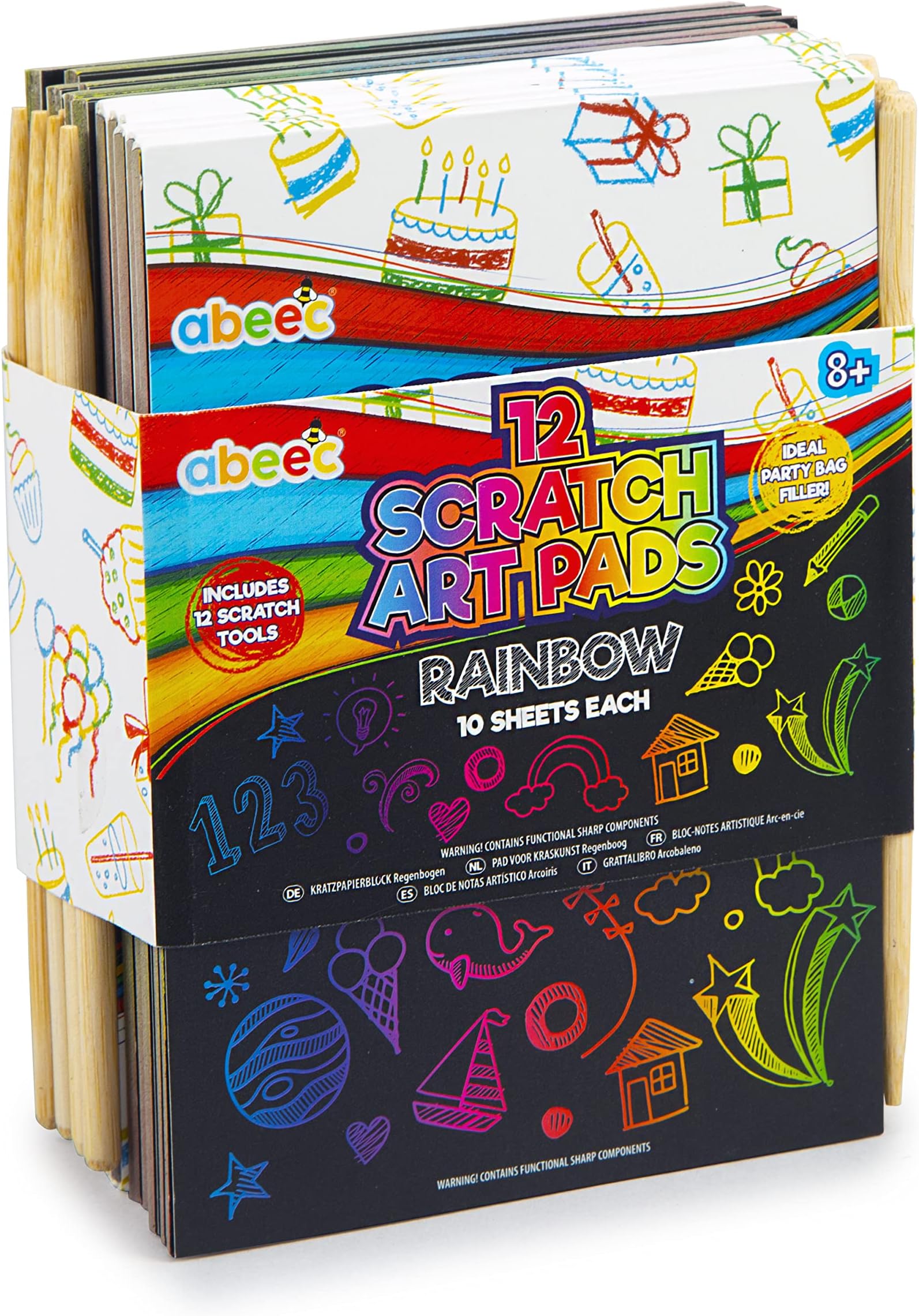 12 Pack Of Rainbow Scratch Art Pads – Includes Mini and Tools Party Bag Fillers For Kids 8+