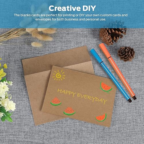 Miniatura 5 de Ohuhu - Paquete de 100 tarjetas y sobres en blanco, papel kraft pesado de 4 x 6 pulgadas y sobres A4 para tarjetas de felicitación de bricolaje,