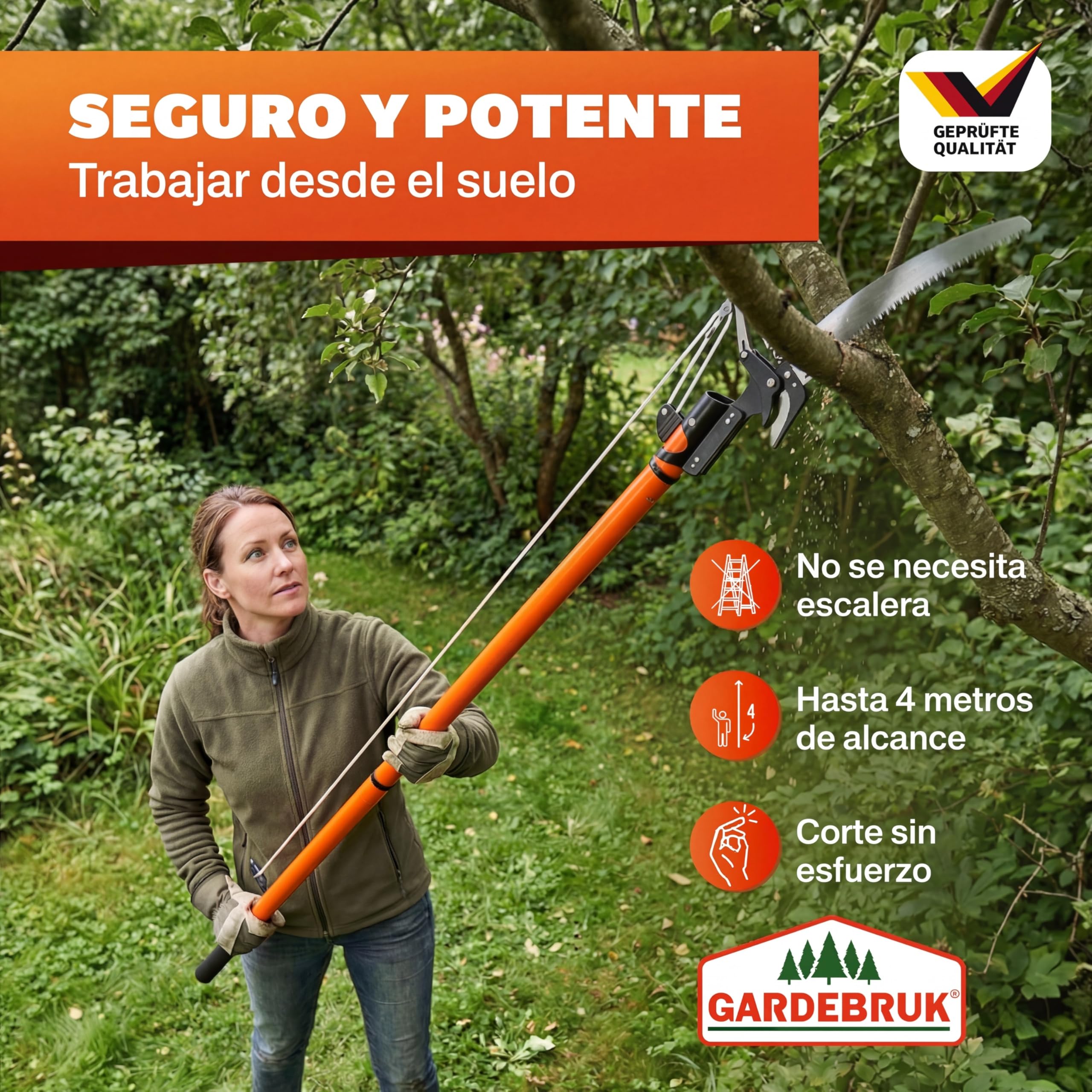 DEUBA® Tijeras de Podar Telescópica Sierra Podadora de altura 2en1 4 Metros Corta Ramas Gruesas Árboles Setos Serrucho Herramientas de Jardinería