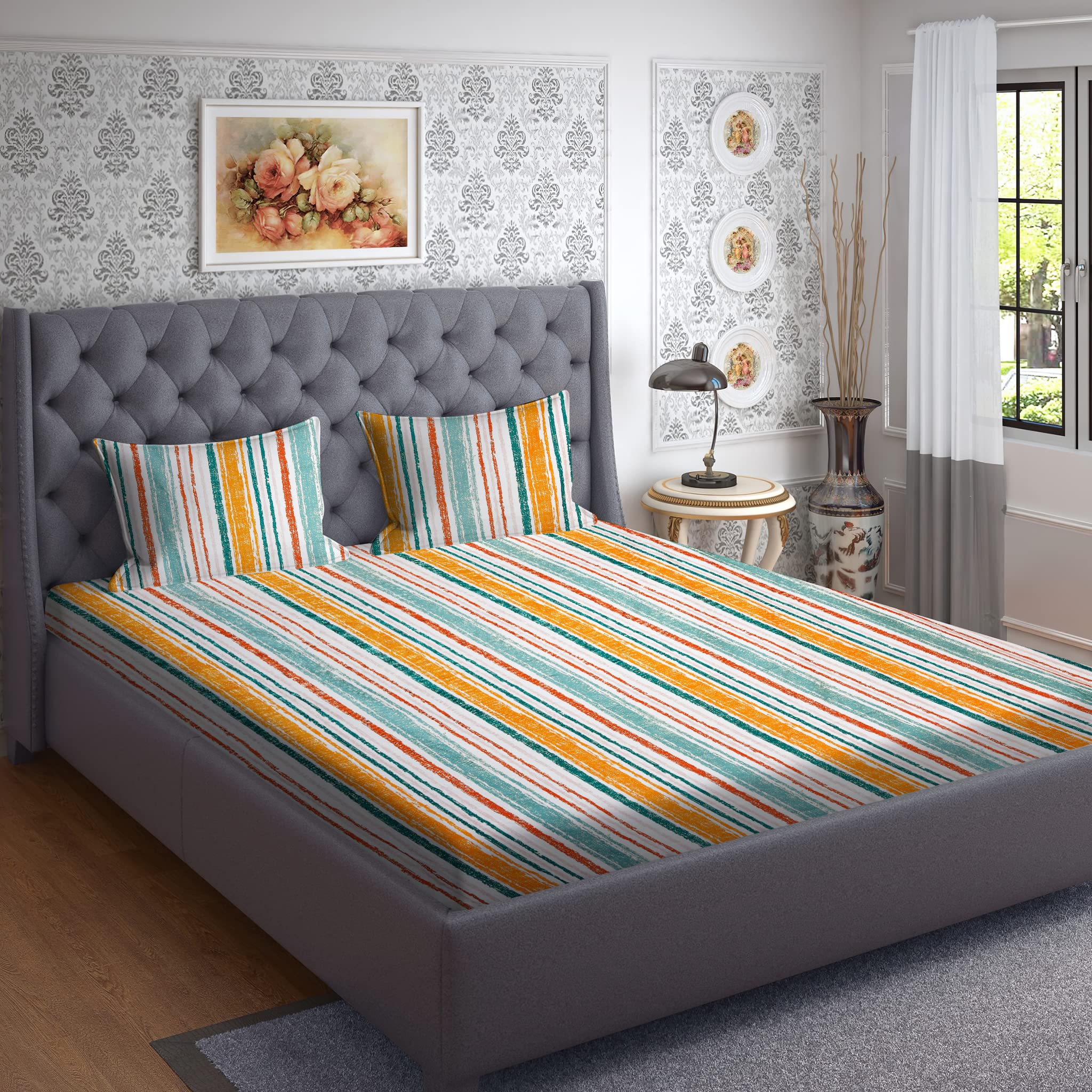 RRC Super Soft Cotton Printed King Bedsheet with Pillow Covers,160TC Premium Flat Bed Sheet 108X108(Inches) King Size Bedsheet-picture-21