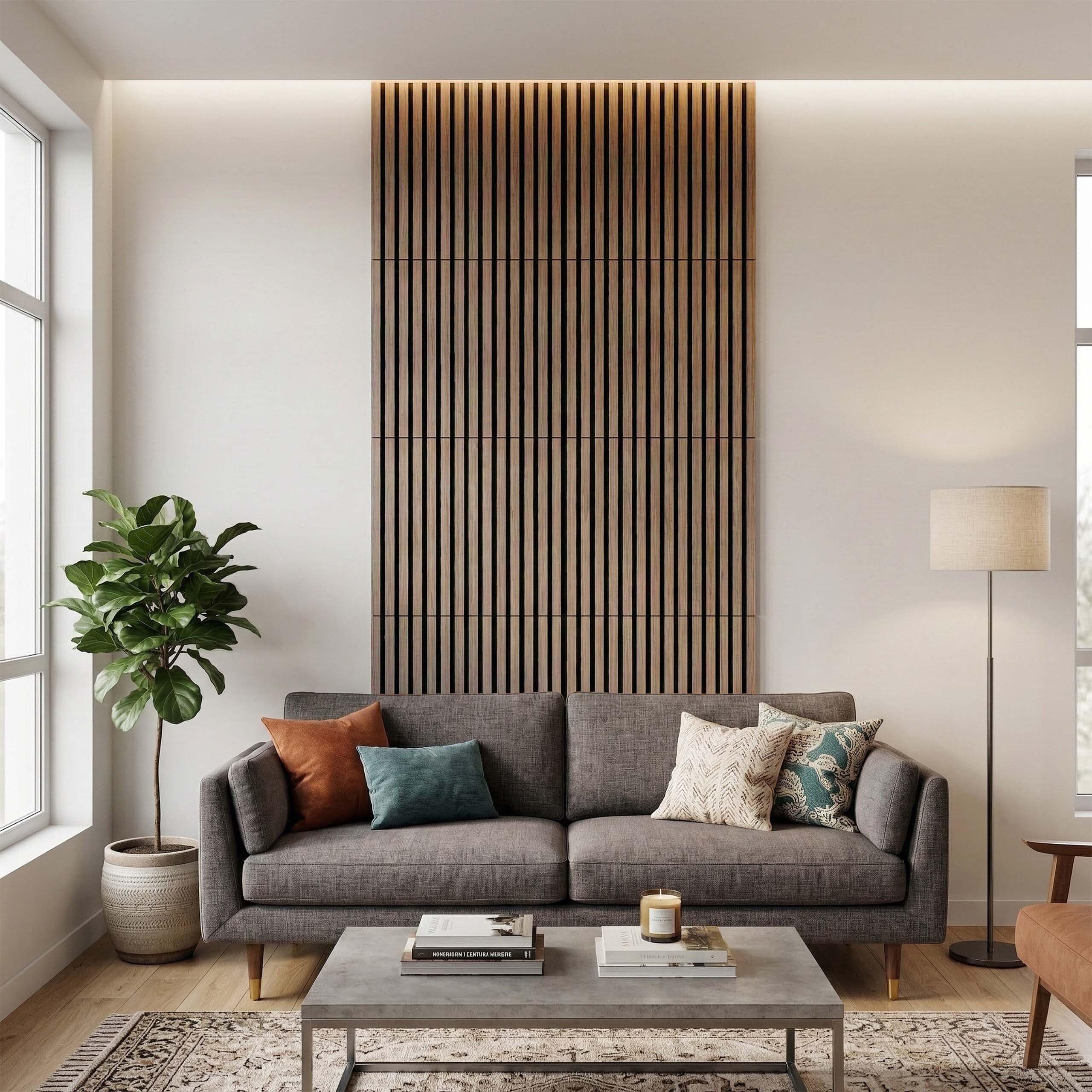 Relaxdays Panneaux acoustiques, Lot de 4, 60x60 cm, placage chêne, Naturel, Isolation phonique, Mural
