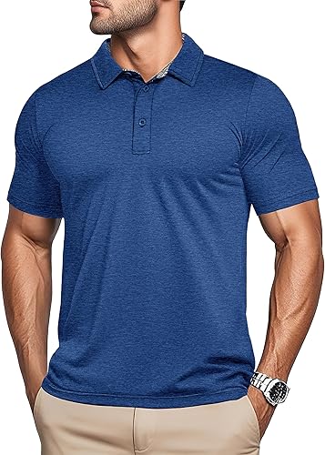 MAGCOMSEN Camisas de golf tipo polo de manga corta para hombre, 3 botones, absorben la humedad, camisetas atléticas casuales con cuello