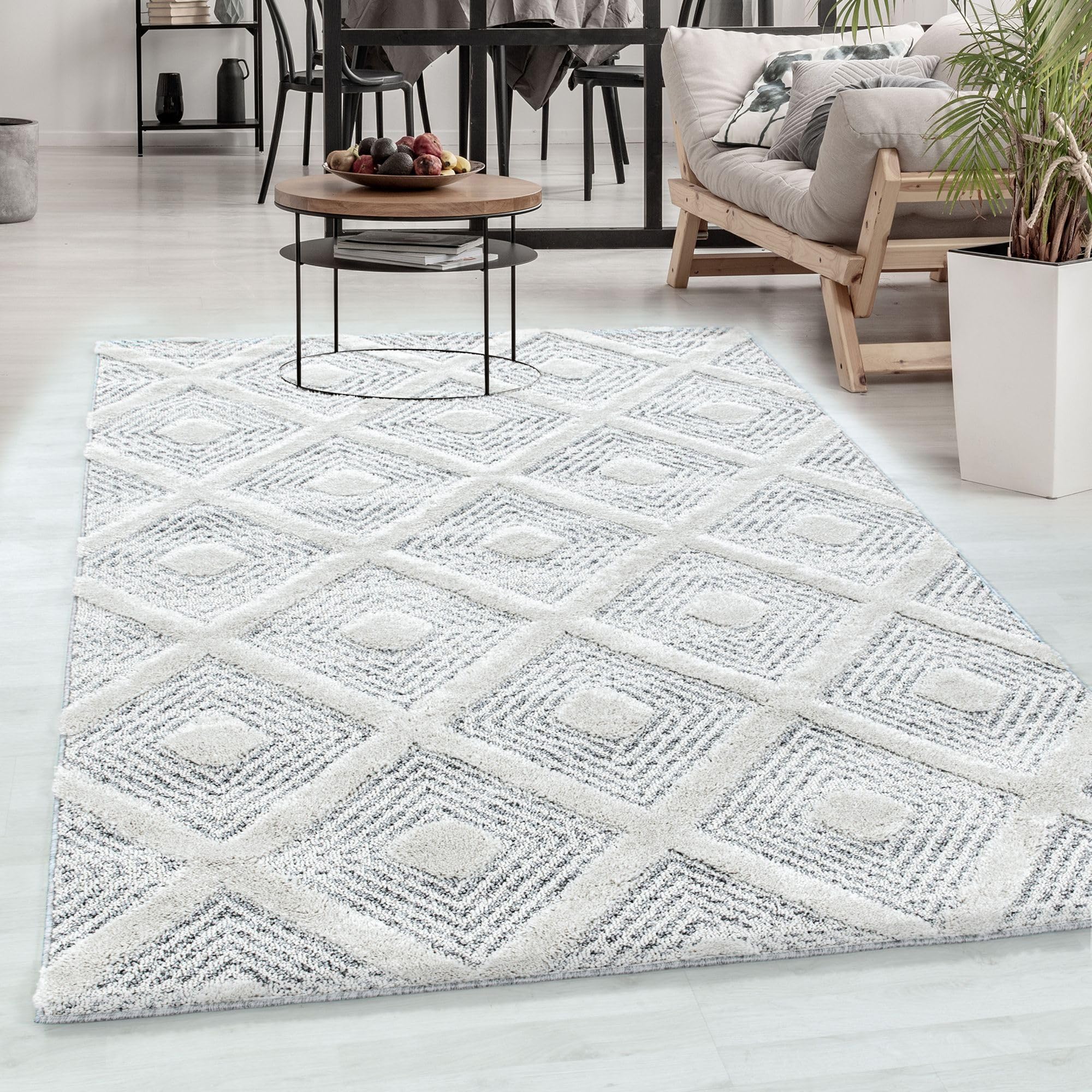 Carpetsale24 Tapis à Poils Longs, Couleur Gris, Conception géométrique, 107282, Tapis Rectangle, Tapis Salon-Salle à Manger ou Chambre, 200 x 290 cm