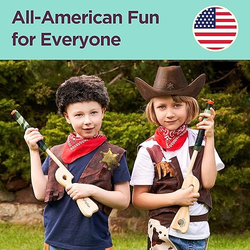 Miniatura 5 de Pistola de Juguete Pop de Camuflaje para Niños - Pistolas de Juguete de Madera para Niños de 3 a 7 Años - Pistola Falsa con Acabado de Madera y Tapa