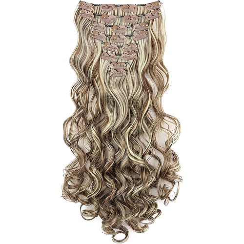 PRETTYSHOP XXL 18" 8 Pieces Set Clip In Extensions Hair Extension Hairpiece Voluminous Wavy Brown Blond Mix CES15-1