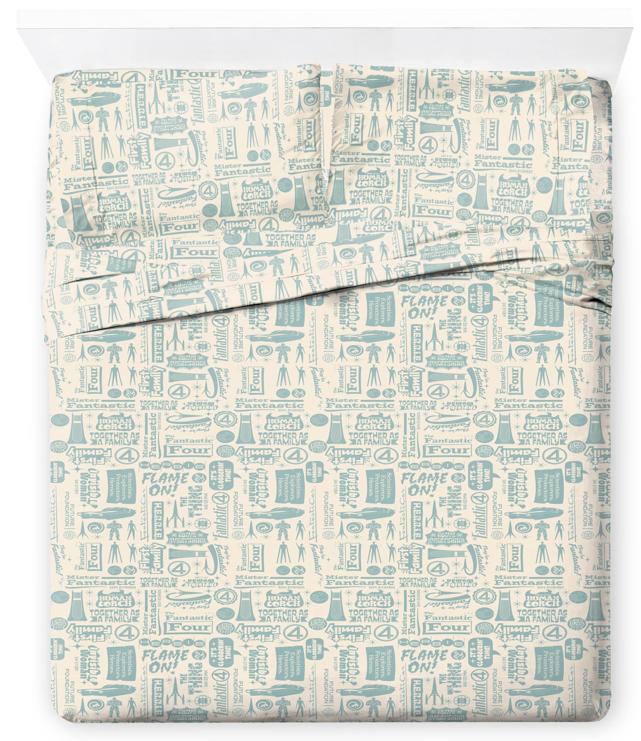 Jay Franco Sheet Set with Fitted, Flat Sheets & Pillow Cover - Ultra-Soft Bedding with Pillowcase for Room Decor, Beige - Fantastic Four, 4 Piece Full