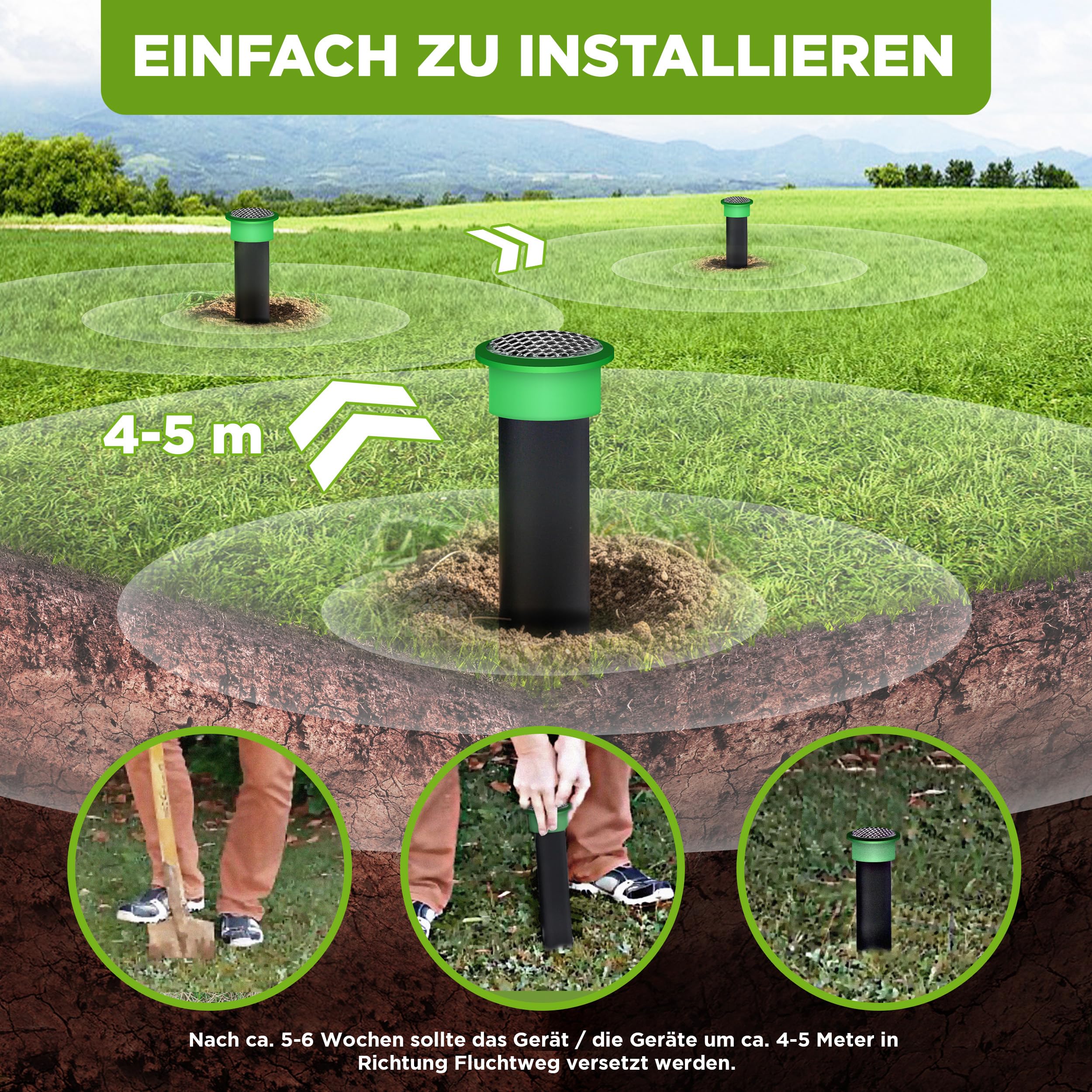 ISOTRONIC® Maulwurf Vertreiber Wühlmausschreck 4er Pack | Tradition seit 1979 | Maulwurfschreck wasserdicht IP65 | Plus blaues Licht gegen Wildtiere