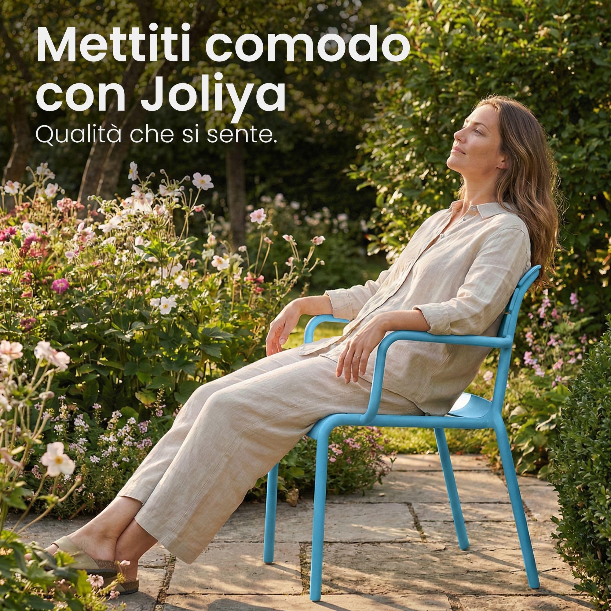 CLP Sedia da giardino impilabile con braccioli Joliya, sedia in plastica resistente alle intemperie e ai raggi UV, portata fino a 150 kg Colore:blu