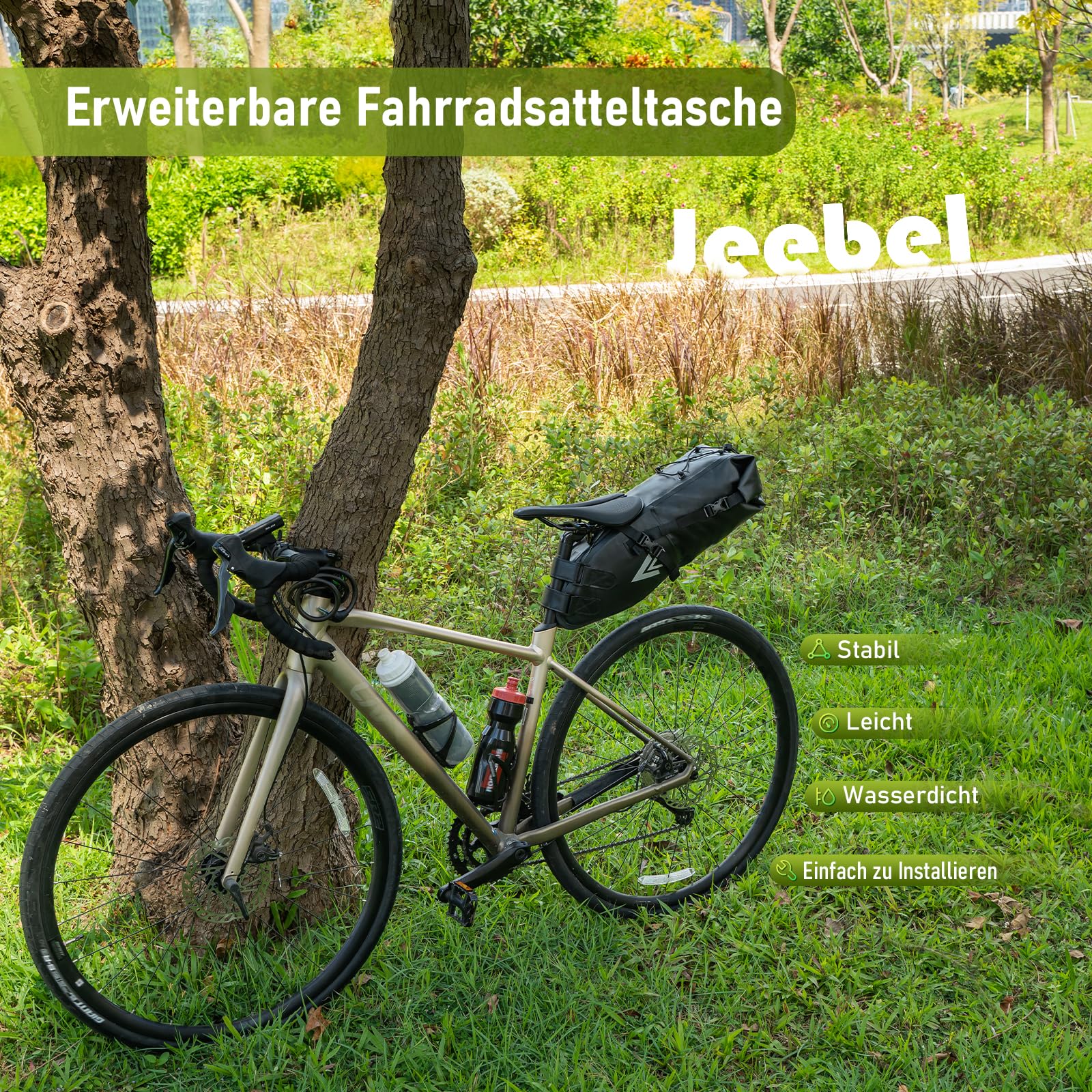 Jeebel Fahrradtasche Wasserdicht BackLoader Satteltasche - 10L Bikepacking Taschen Fahrradtasche Sattelstütze für Rennrad Mountainbike