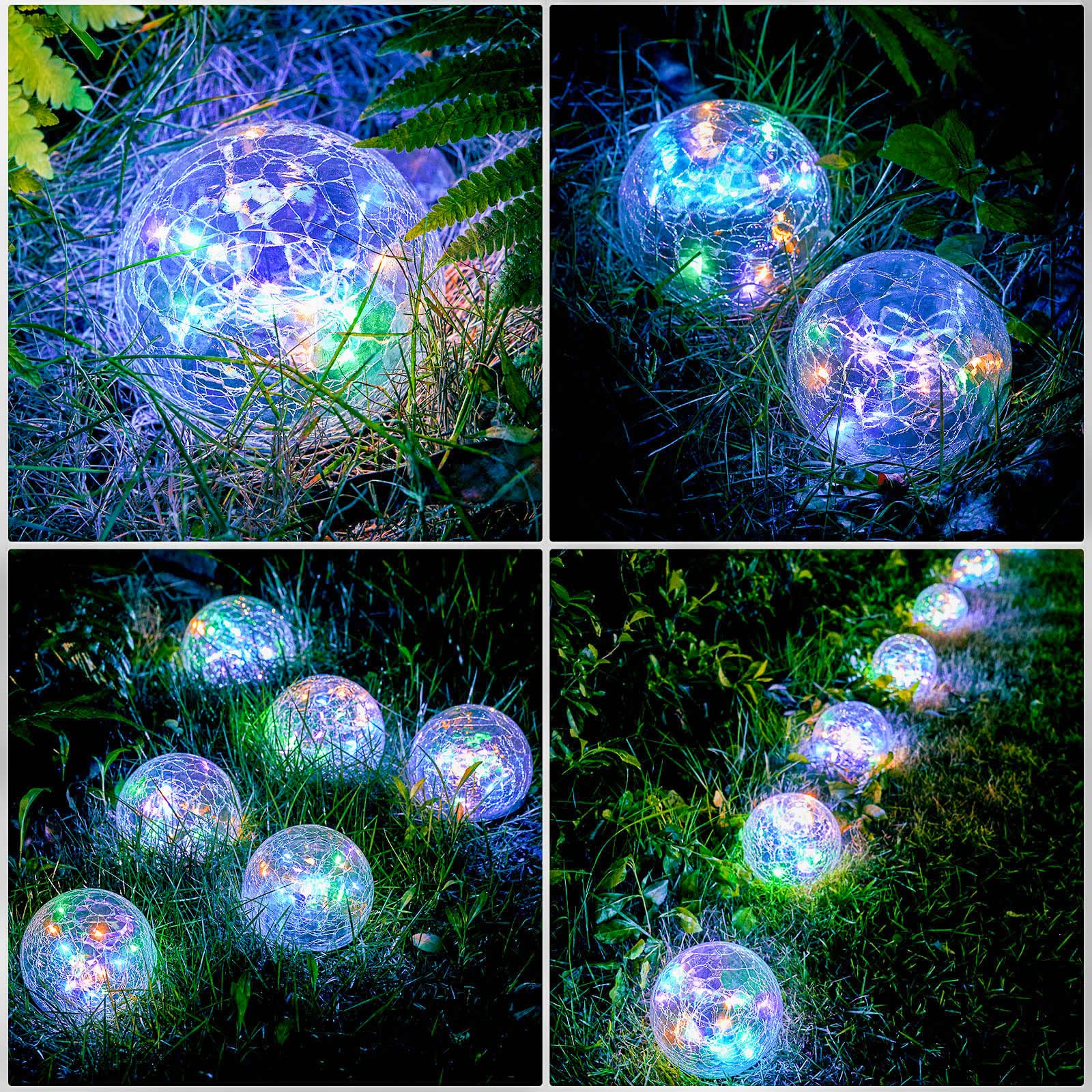 Luci solari da giardino a sfera in vetro incrinato, luci decorative a globo solari per esterni, luci a LED impermeabili per patio, vialetti, vialetti, giardini, cortili, decorazioni (8 pezzi, 9,9 cm)