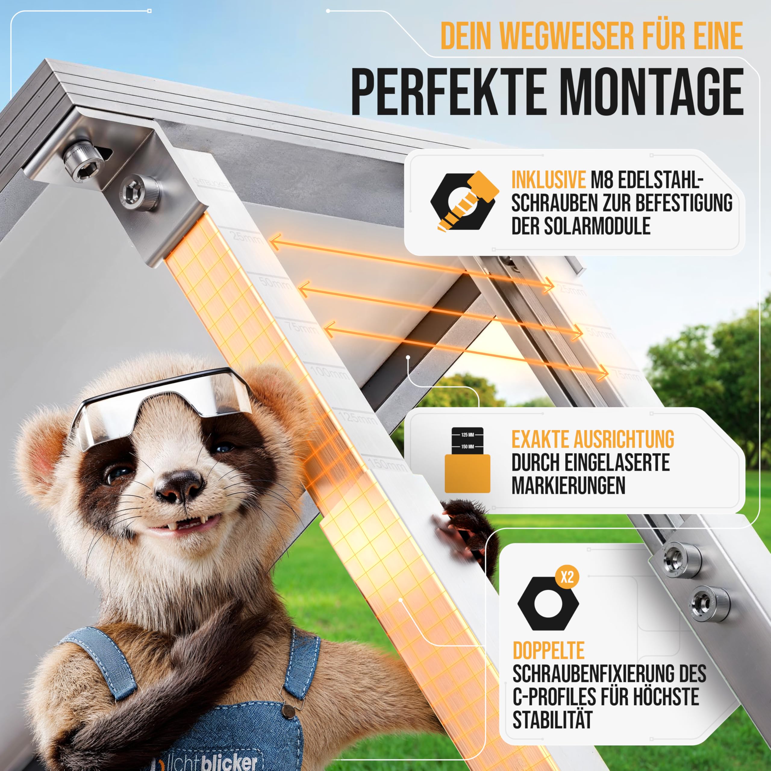 4x Balkonkraftwerk Halterung verstellbar. 0% MwSt. Stabiles Aluprofil mit Edelstahlschrauben. Für Flachdach, Wand etc. Aufständerung für 2x Solarmodule. Verstellbar zwischen 42 und 70cm - Lichtblicker