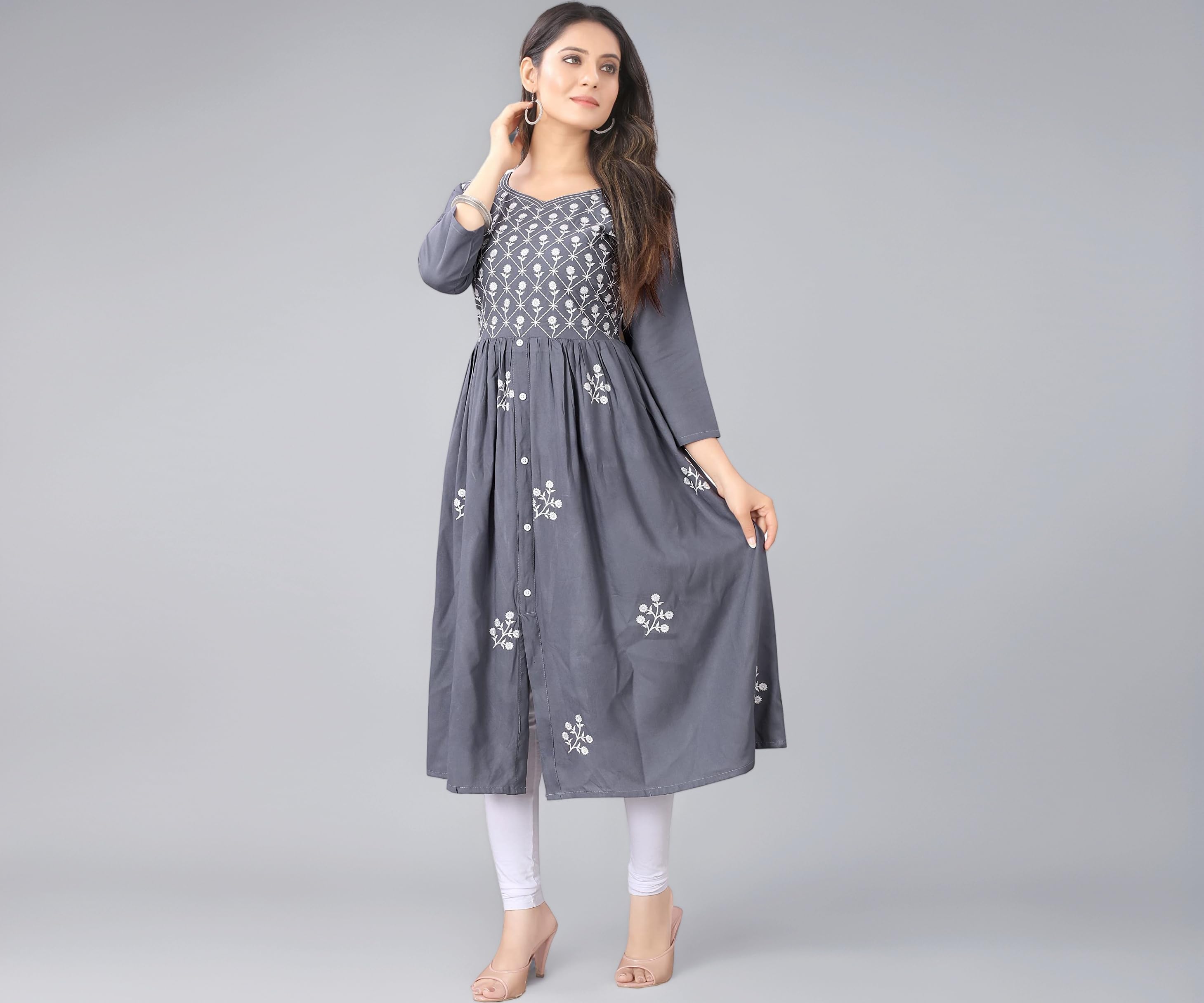 Women's Rayon Embroidered Flared Kurtis