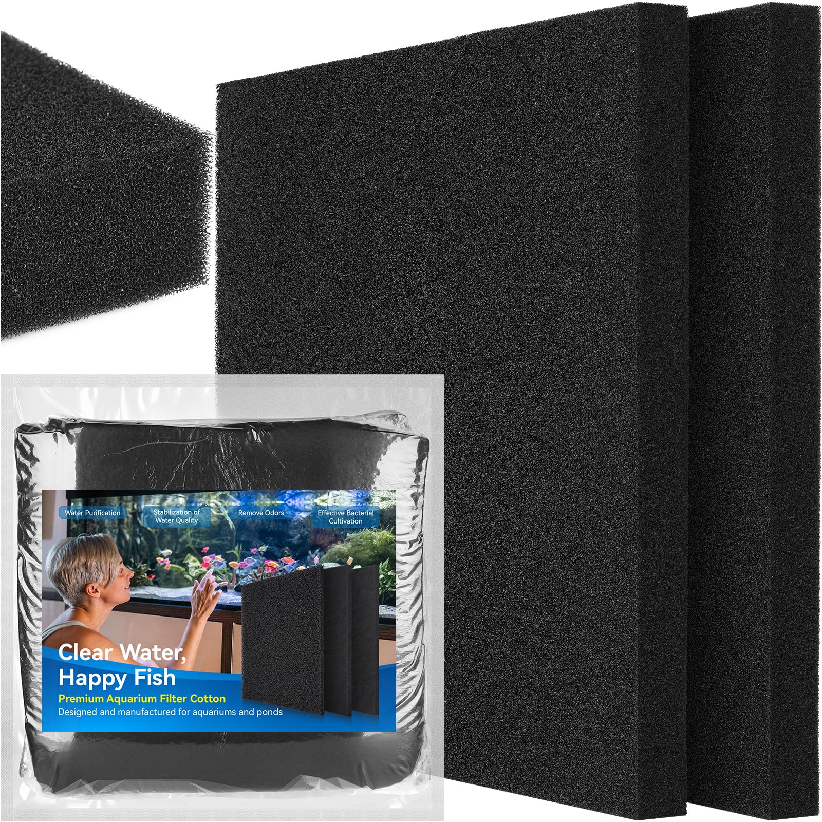 Borlech Aquarium-Filterschwamm-Pad, Filtermedien-Schaumstoffschwämme, Filterzubehör für Aquarien und Teiche (47 x 47 x 4 cm, 50 PPI, 2 Stück)