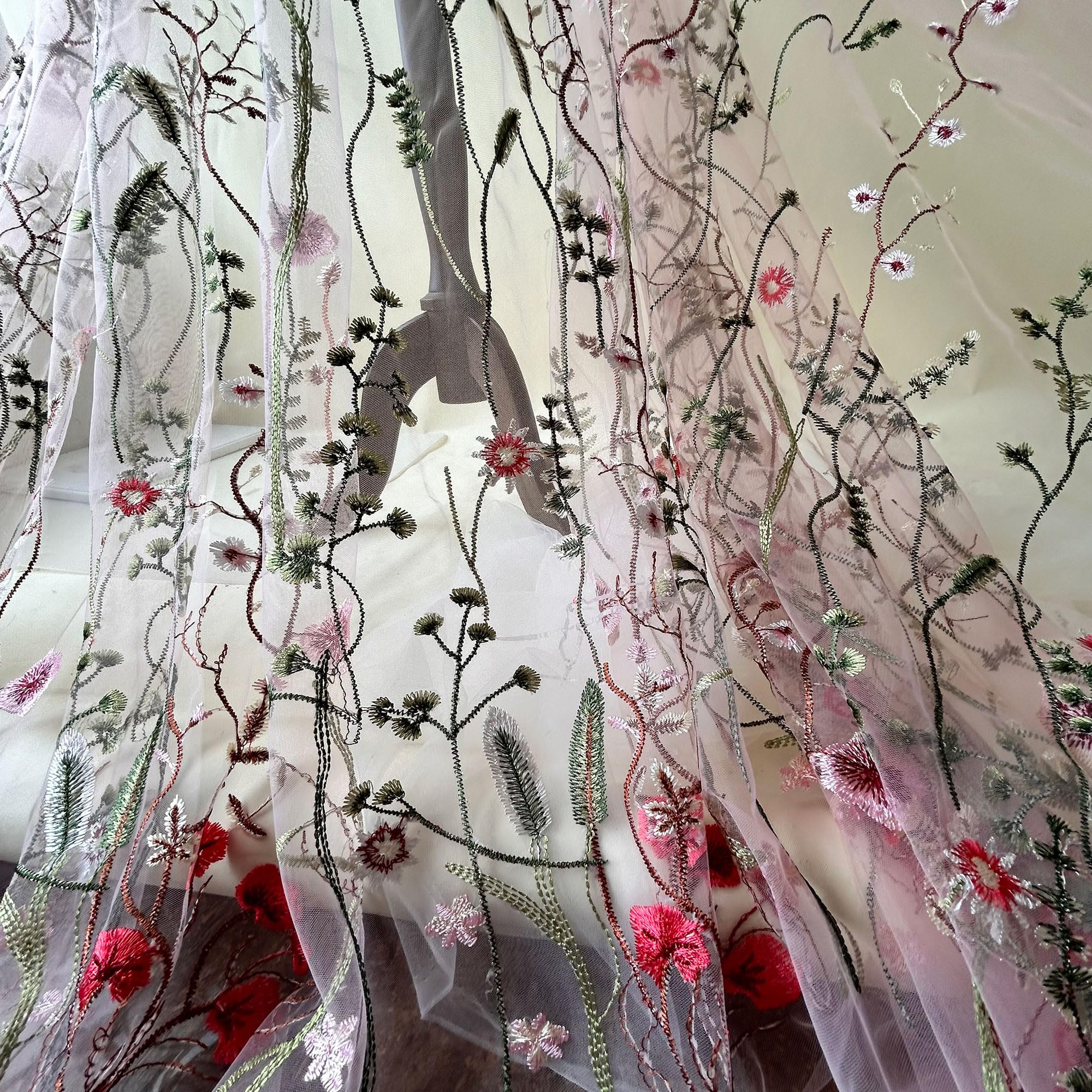 Amazon.com: Exquisite Embroidered Floral Tulle Pink Lace Fabric