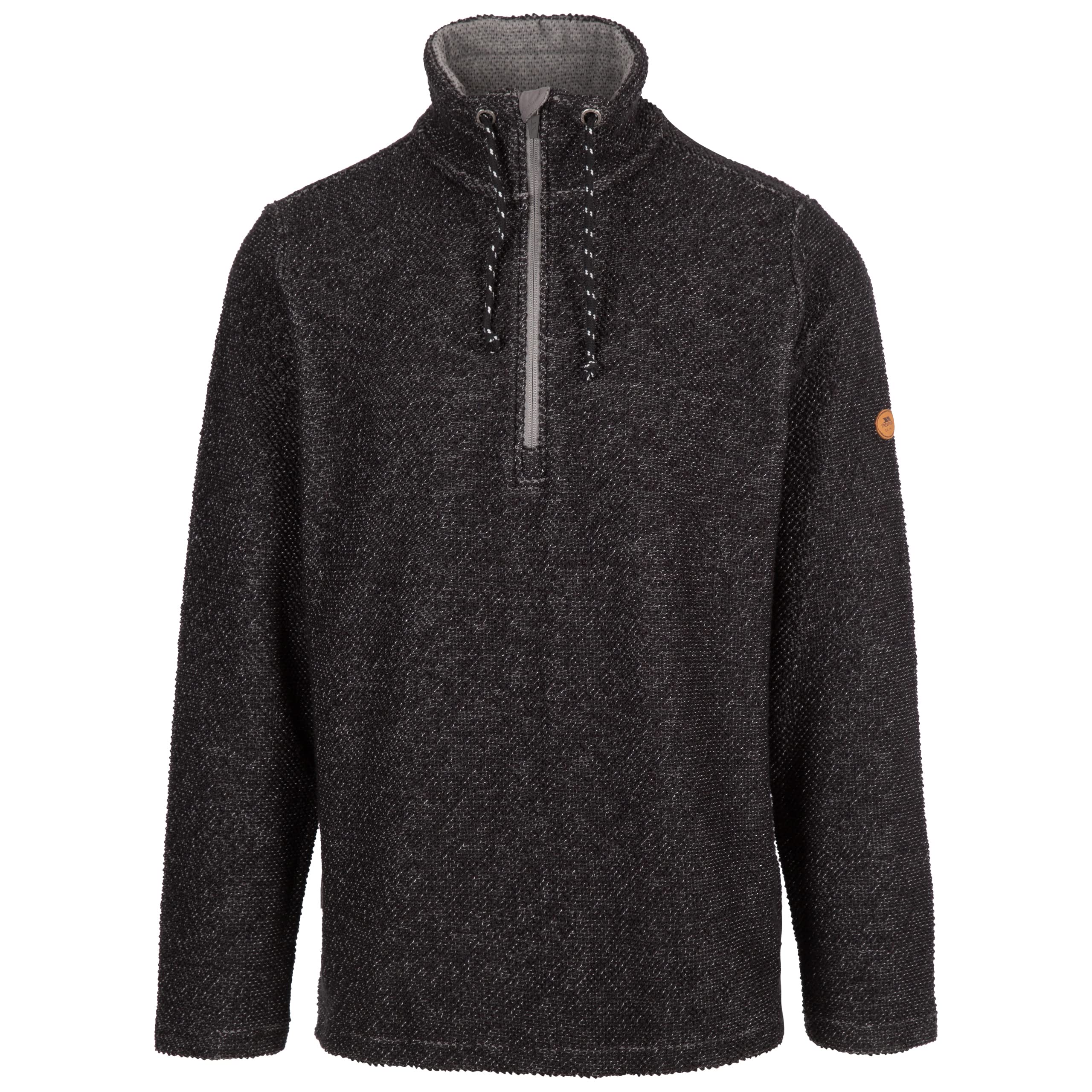 Trespass Men's Black Casual Sweatshirt Falmouthfloss - Textured Knit Jumper, Half Zip Collar Casual Top, Long Sleeve Pullover Sweater With Collar Drawcord