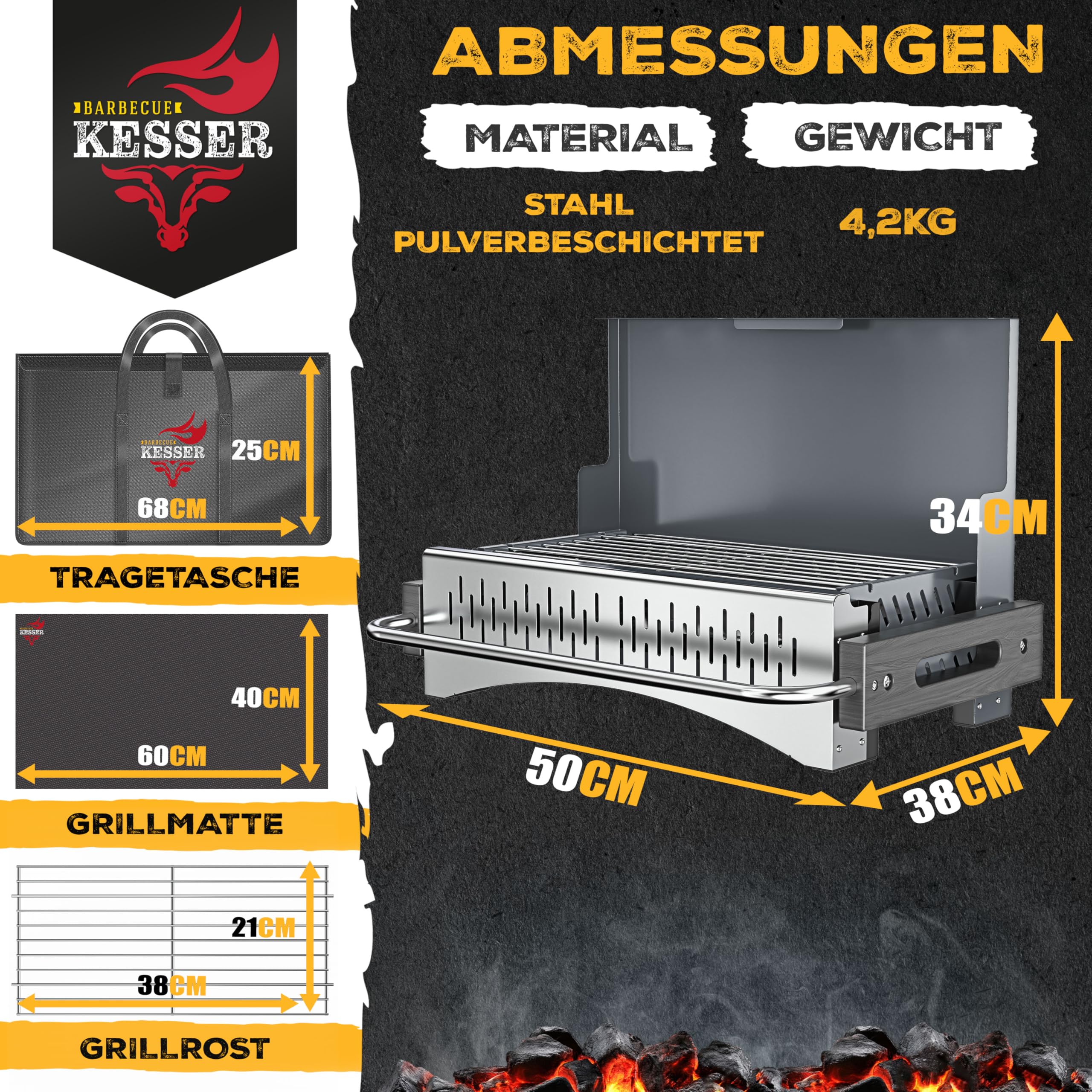 KESSER® Klappgrill tragbarer Camping Grill | Holzkohlegrill aus pulverbeschichtetem Stahl inklusive Grillrost, Grillmatte & Tragetasche | Faltbar BBQ ideal für Camping, Picknick & Angeln