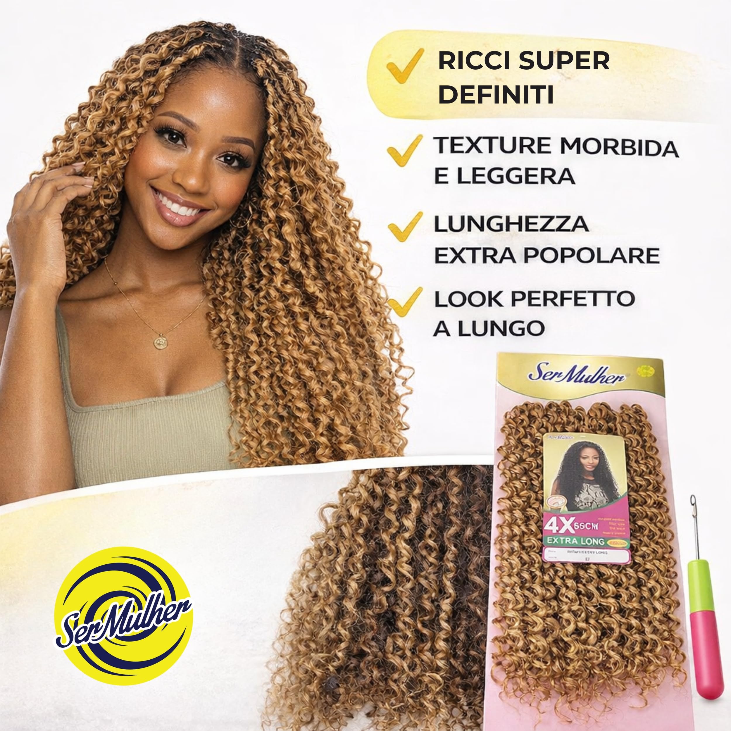 Extension Capelli Sintetici, Ricci per Crochet Braids, Lunghe: 35 cm - Peso: 240 g – Extension Capelli Clip, Ricci Morbidi Effetto Naturale, Burg Rosso Degradee, RITMO
