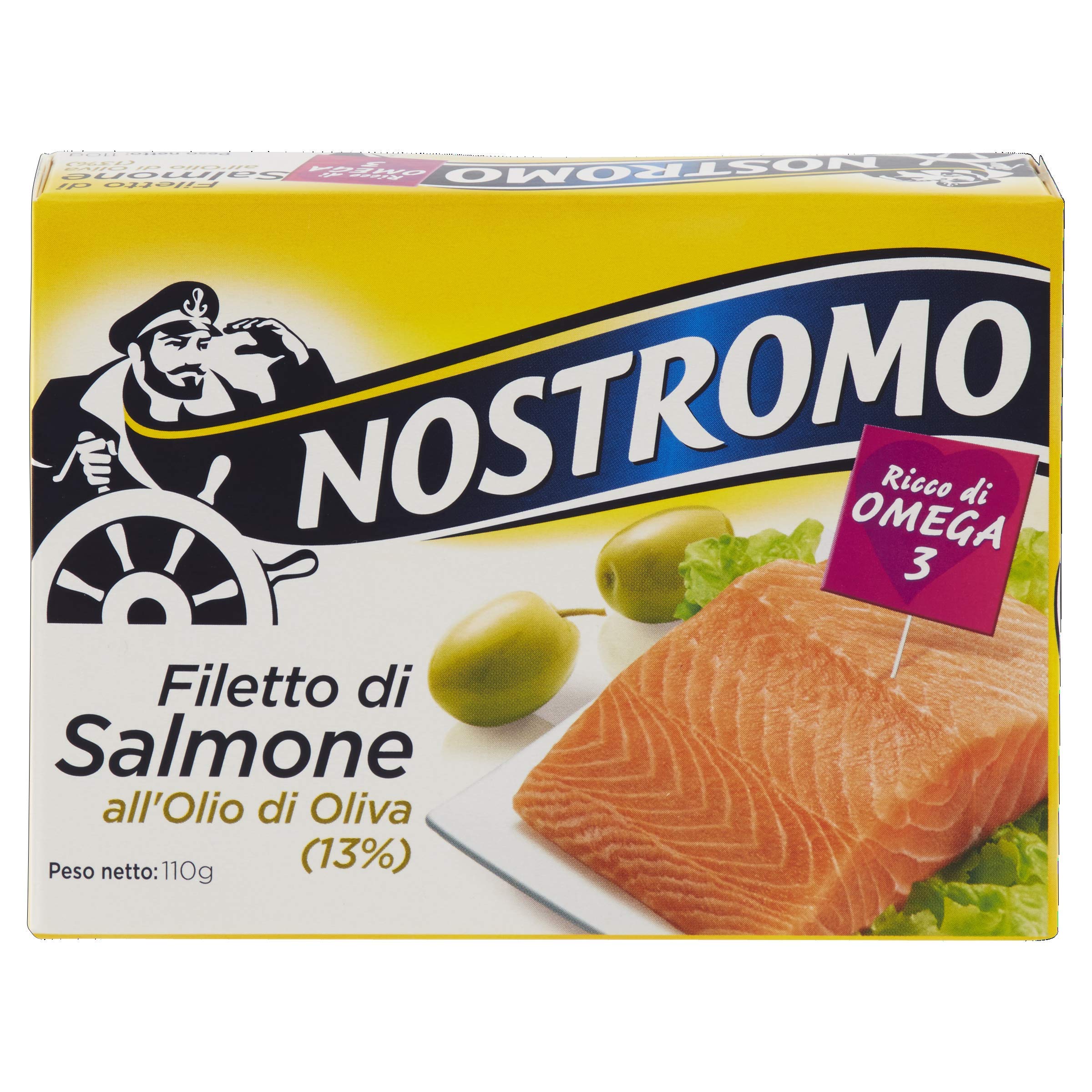 Nostromo Filetto di Salmone all’Olio di Oliva 110g – Confezione da 10 Lattine, Ricco di Omega 3, Senza Conservanti – Pesce in Scatola di Alta Qualità