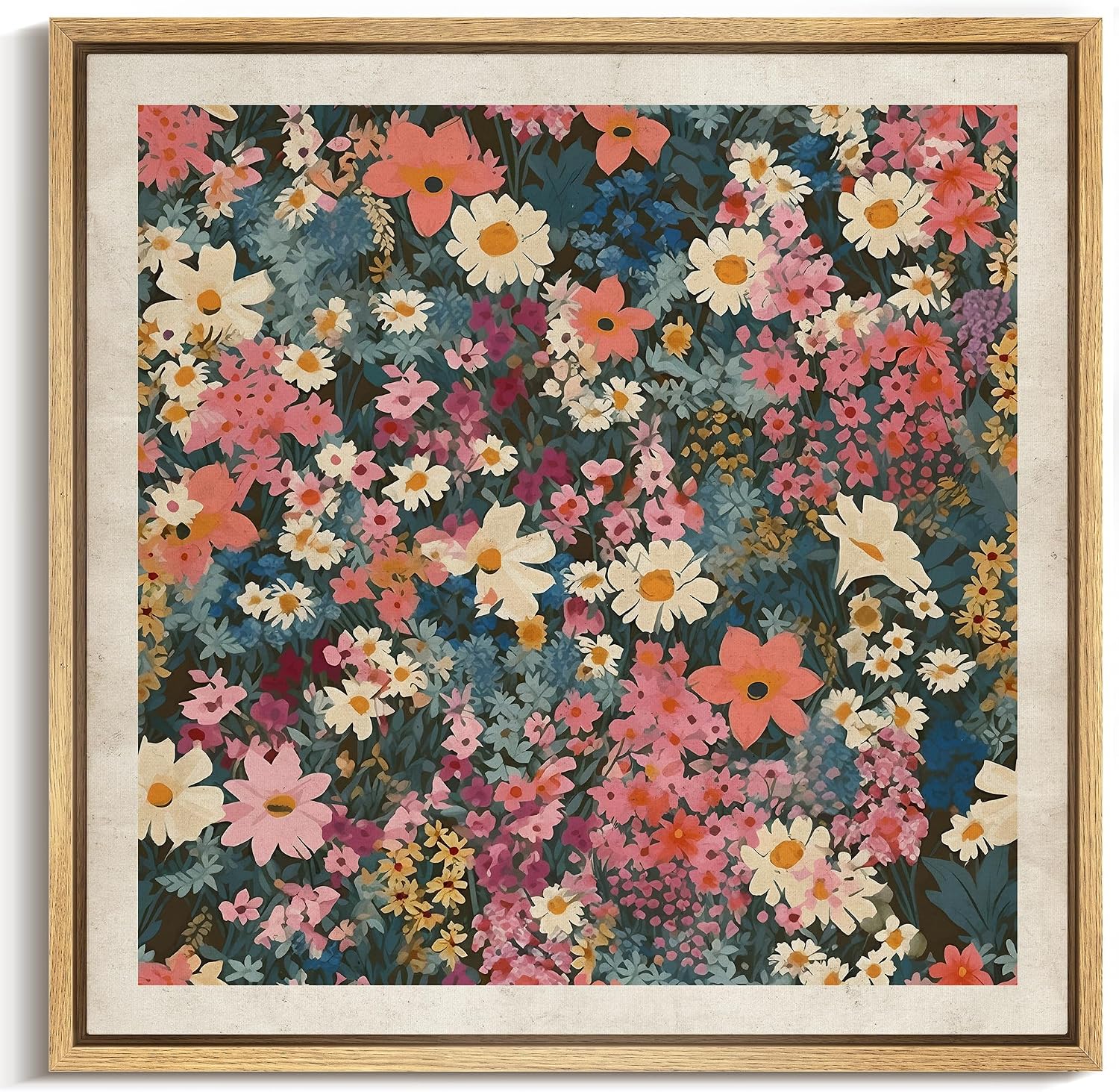 Amazon.com: MUDECOR Framed Canvas Print Wall Art Vintage Floral Mosaic ...