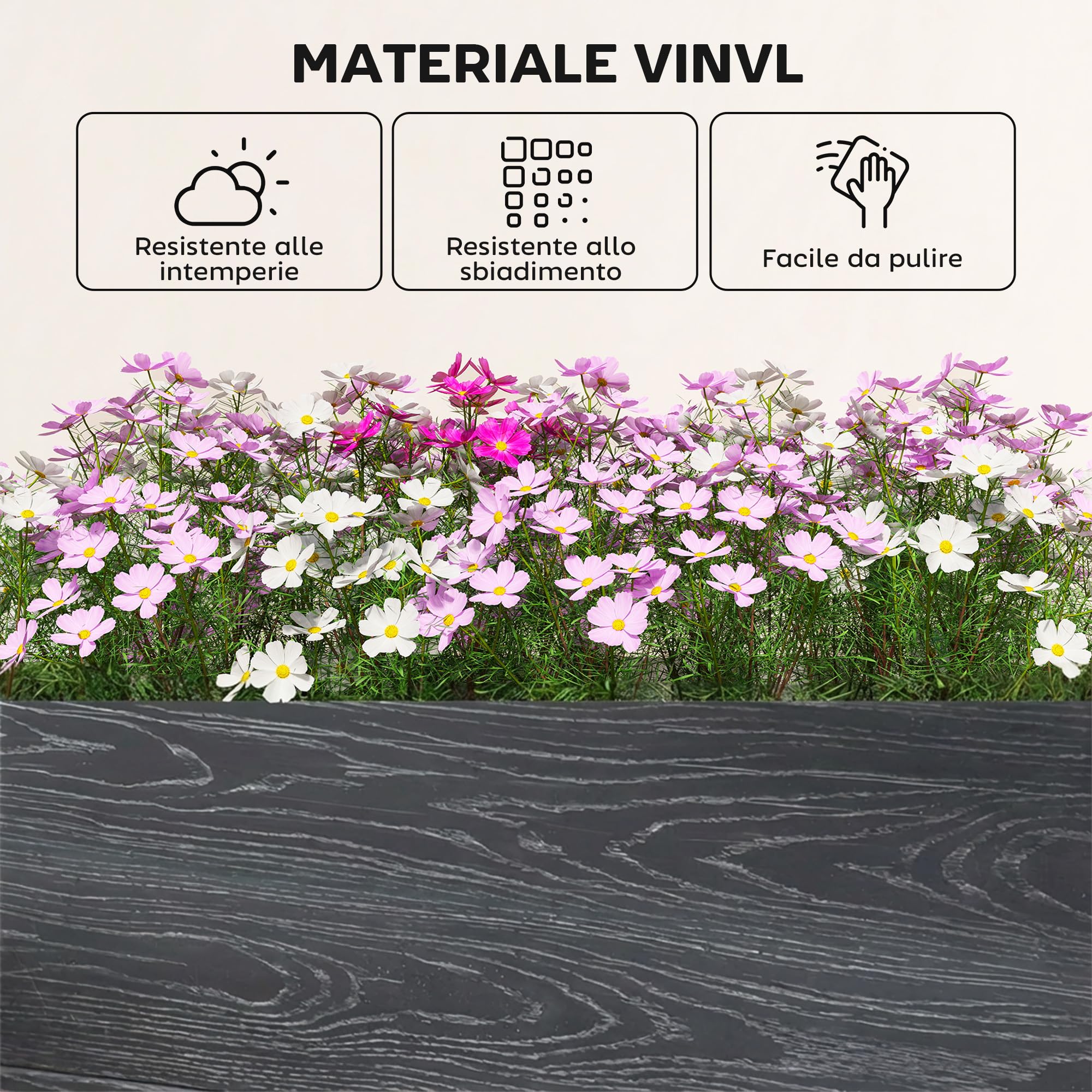 Outsunny Letto Rialzato da Giardino in Vinile, 102x102x33 cm, Kit Modulare con Gambe ad Incastro e Fondo Aperto, Fioriera Orto Rialzato da Esterno per Fiori, Erbe e Verdure, Grigio Scuro
