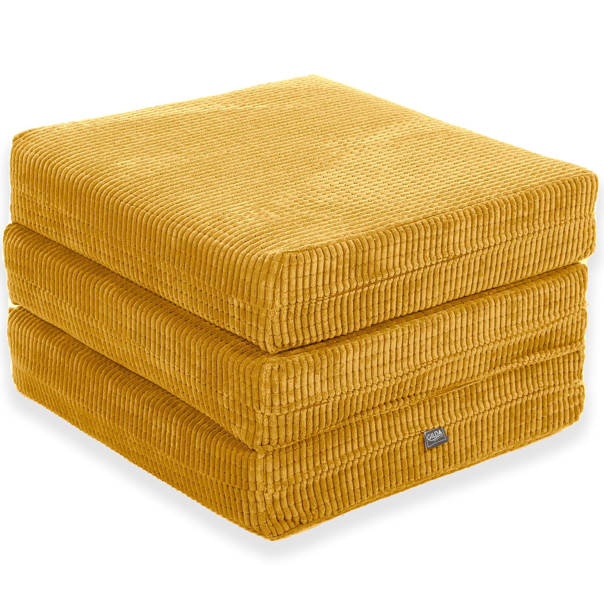 Gilda Adult Z Bed Futon Mattress Chair Footstool Morphing Furniture (5KG Deluxe Foam, Mustard)