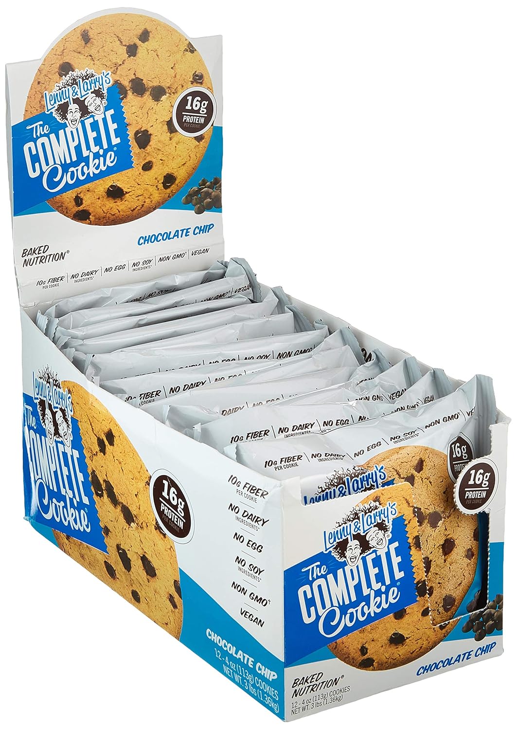 Lenny & Larry's Complete Protein Cookie, [Chocolate Chips], Chewy Soft Baked, 16g Plant Protein, Vegan, Non-GMO, High Fiber, [2 Ounce] Cookie (Pack of 12)
