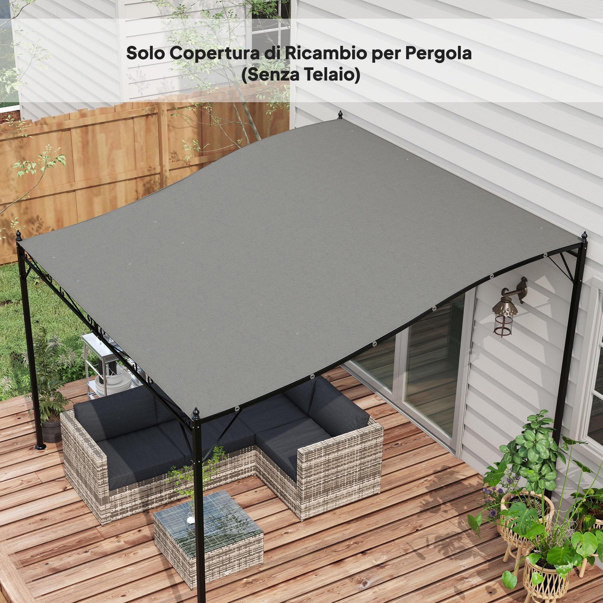 Outsunny Lona de Recambio para pérgola de jardín 3x3 m con 16 Agujeros de Drenaje, Ganchos y Anillas, Cubierta de poliéster para pérgola de cenador, Gris Oscuro