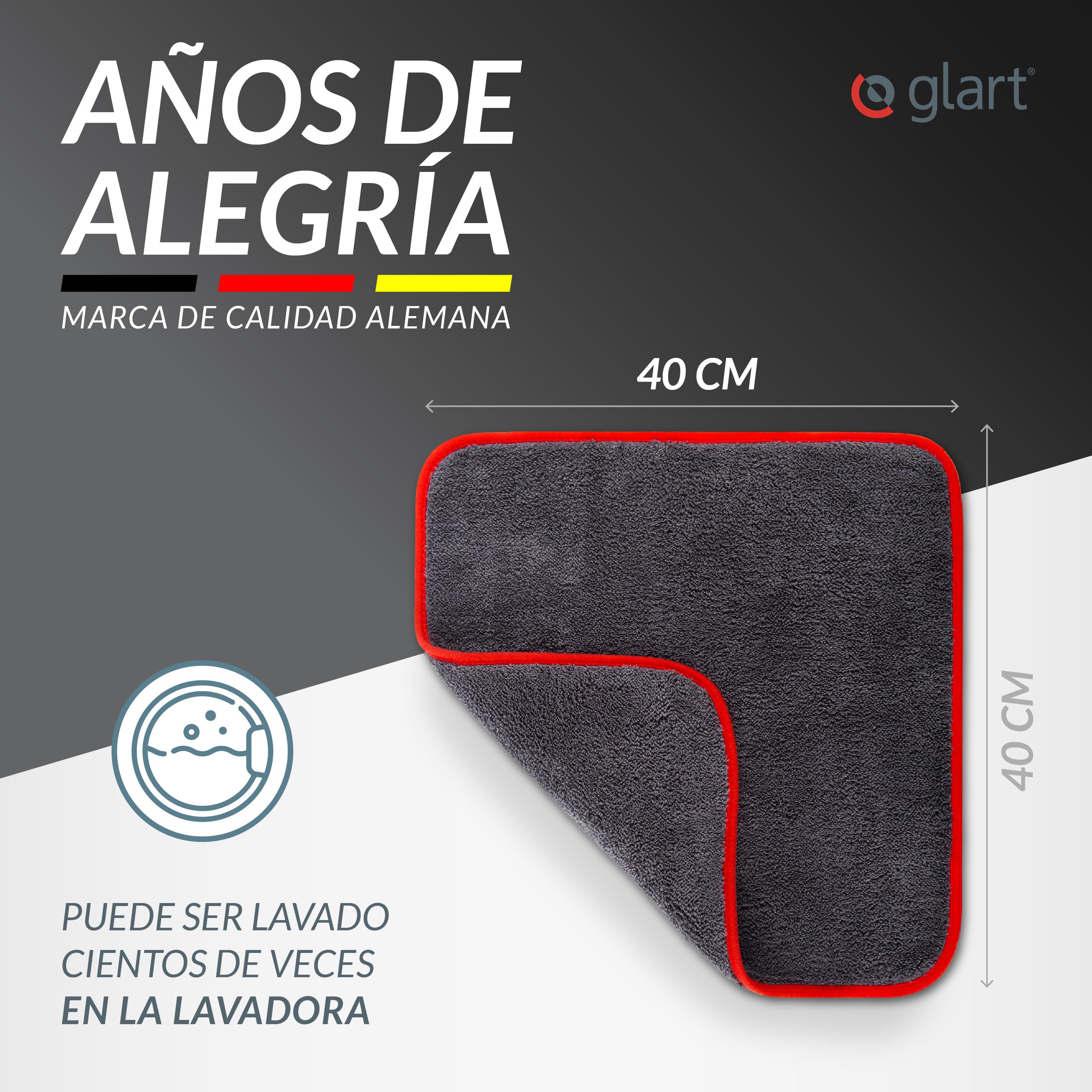 Glart 443TP4 Set de 12 toallas de microfibra - 600 GSM - 40x40 cm - Toallas de pulido suaves para coche para secado y cuidado - Ultra suaves, sin pelusa y absorbentes - Para cuidado de coches, motos.