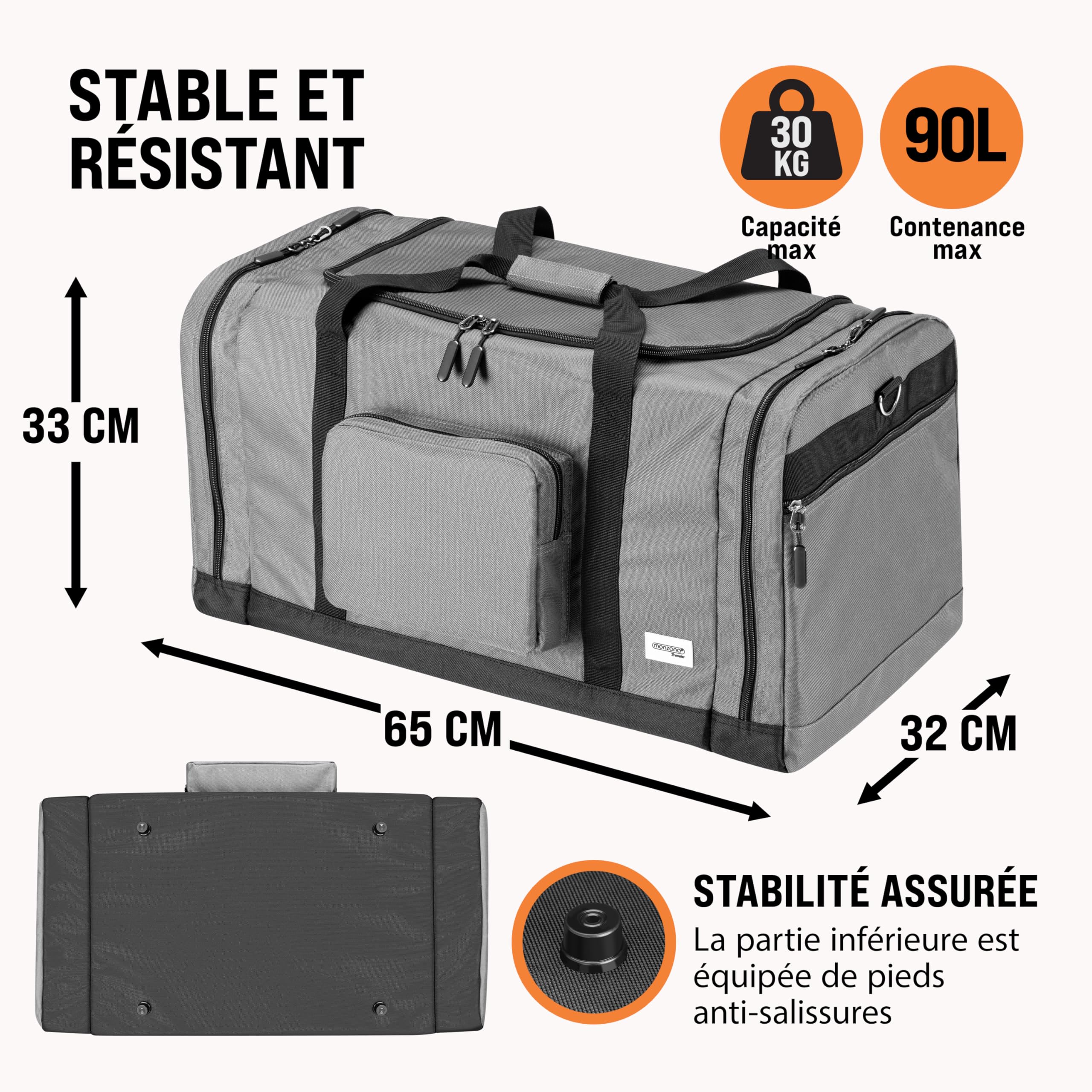 MONZANA® Sac de Voyage Sac de Sport 90L Fitness Football Transport Bandoulière Pad Amovible Réglable Weekender Duffelbag
