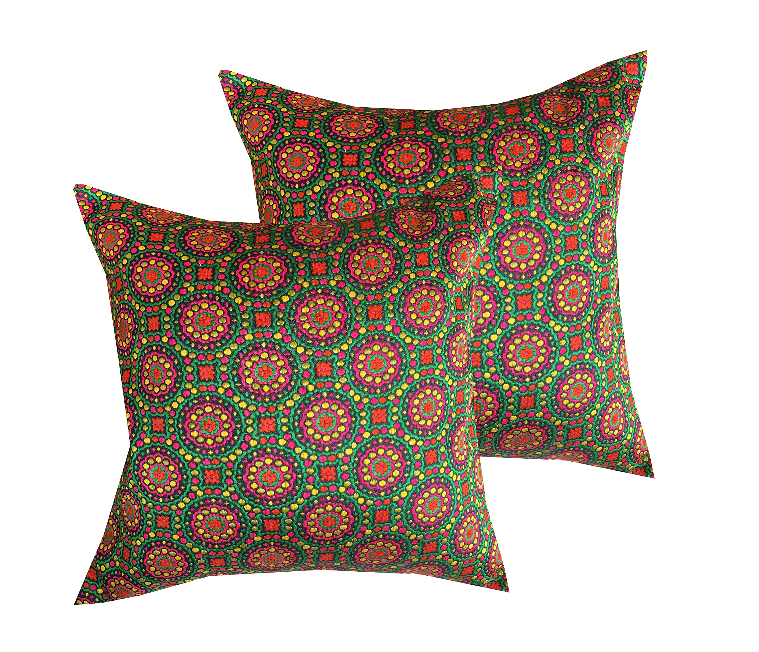 Pinkparrot Embroided Jacquard Art Silk Multicolour Throw Pillow Covers/Cushion Covers ( 16x16 inches) - Set of 2 pc code-002