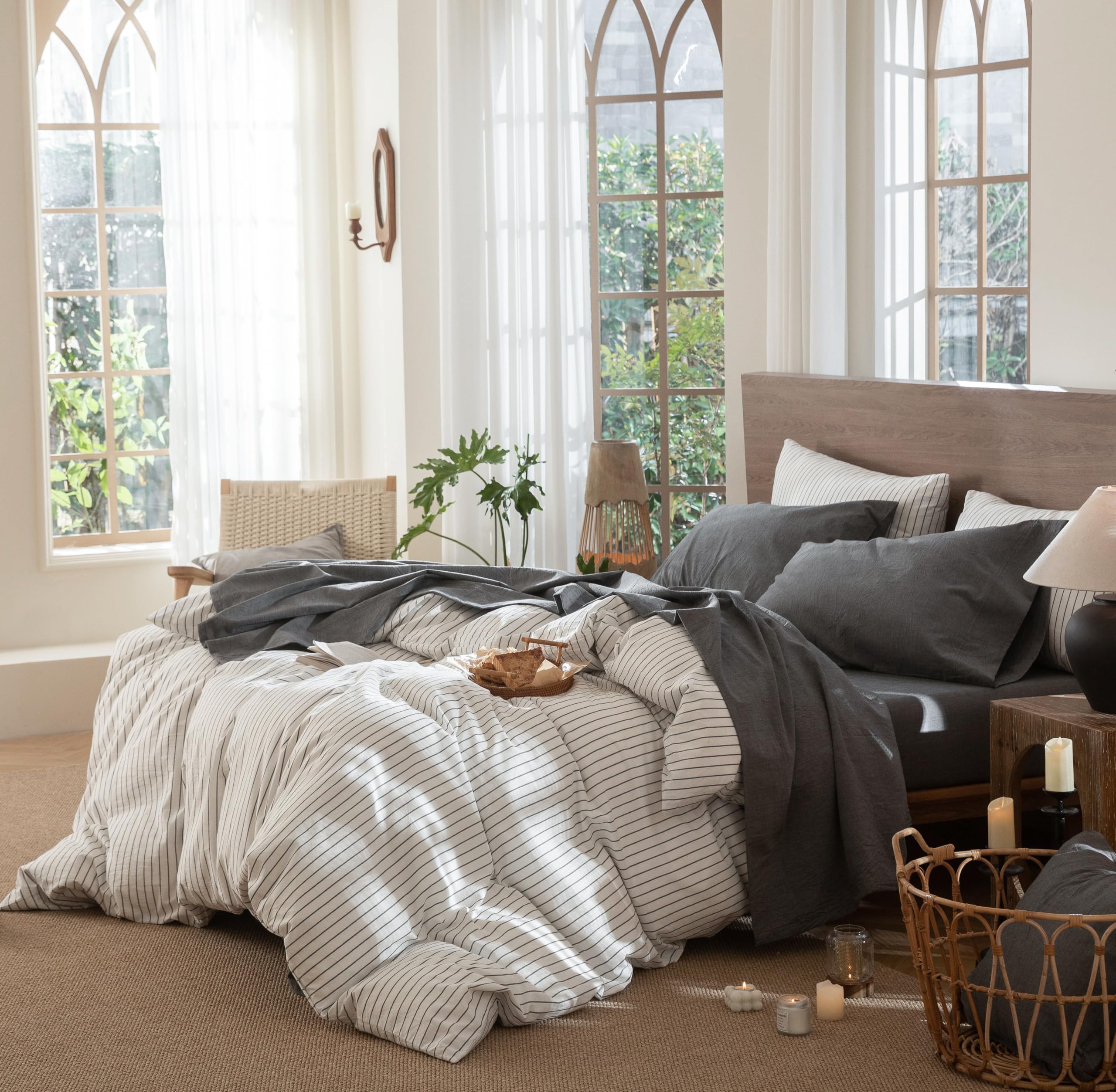 Amazon.com: MooMee Bedding Sheet Set 100% Washed Cotton Linen Like