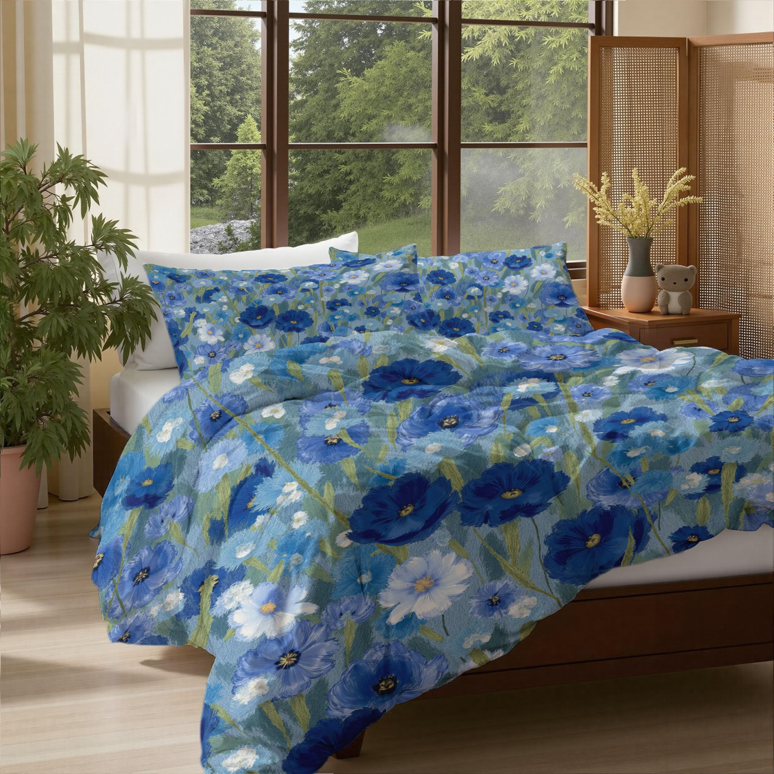 Housse de couette 3D microfibres premium parure lit motif floral chic