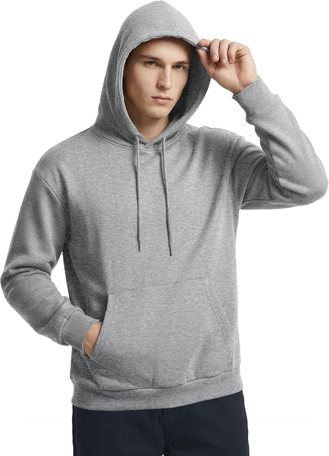 Men's Fleece Hoodie with Kangaroo Pocket Midweight Hooded Sweatshirt Cotton and Polyester Casual Pullover