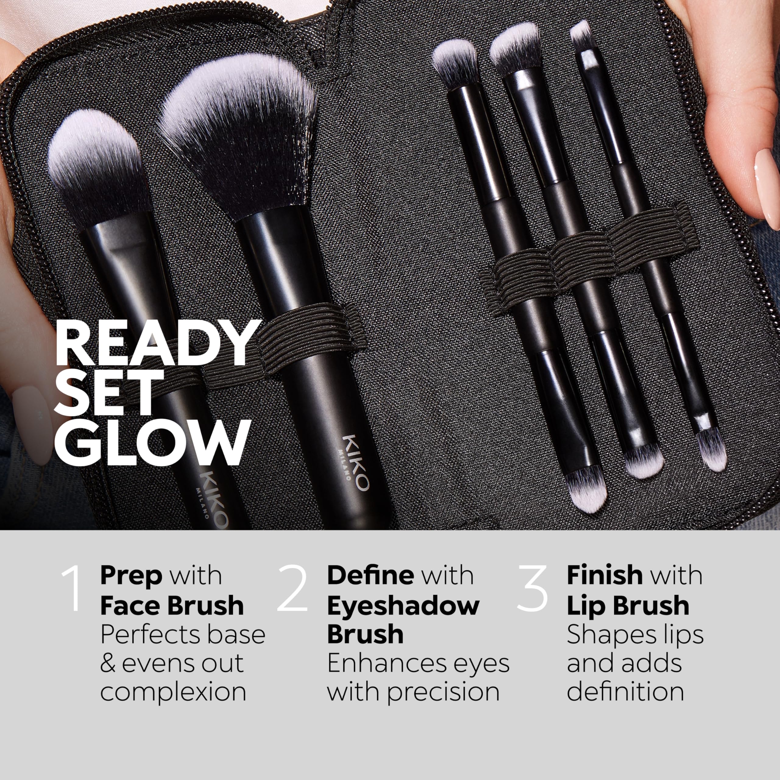 KIKO Milano Travel Brush Set, Pochette Da Viaggio Con 5 Pennelli Professionali
