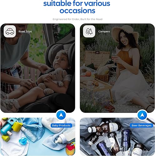 Miniatura 9 de Organizador y enfriador para automóvil exterior de tela Oxford duradera y forro impermeable, almacenamiento portátil para automóvil y caja térmica